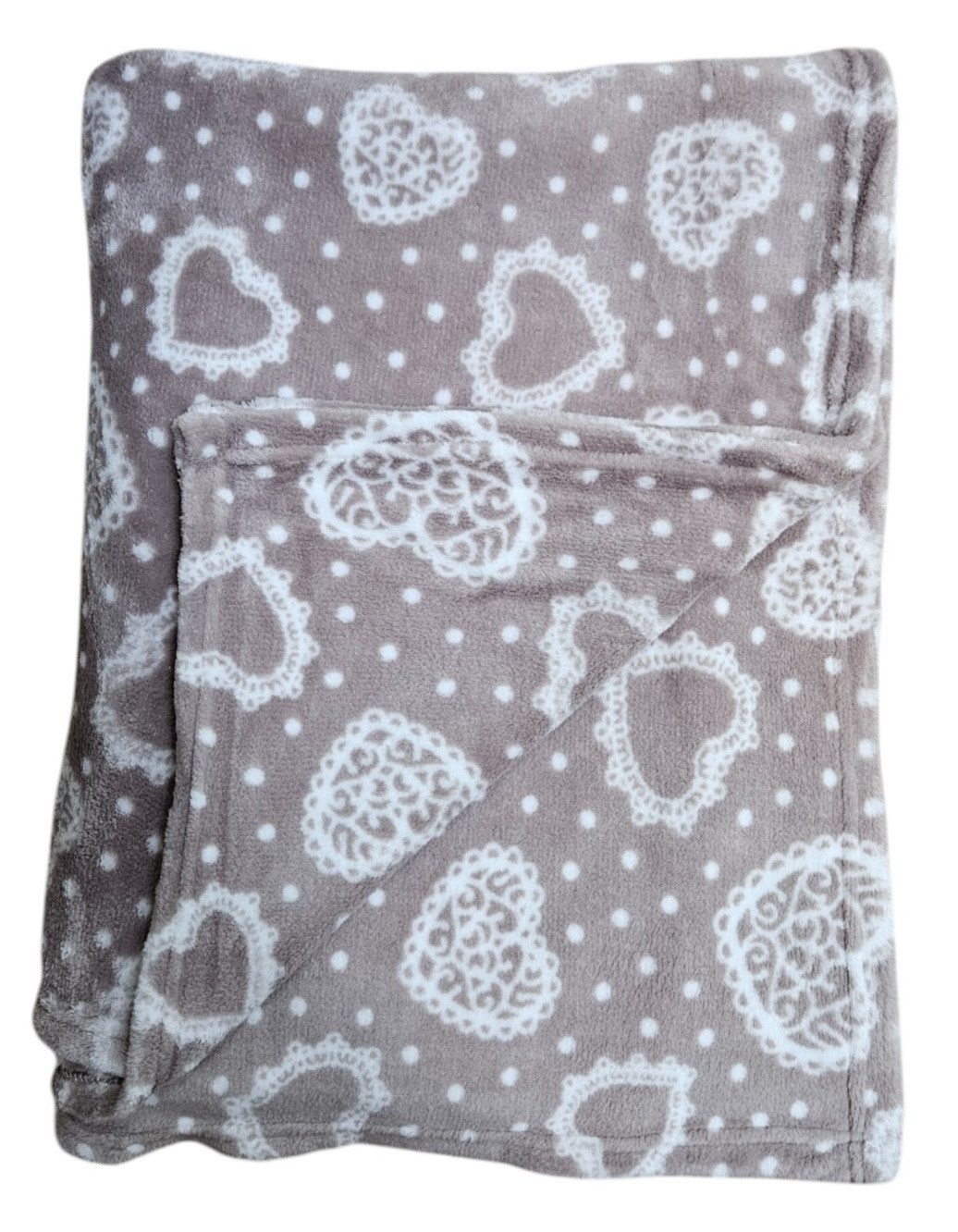 Wohndecke Kuscheldecke Decke Tagesdecke Herzen 150x200 cm Creme Grau Beige Rot, Meinposten