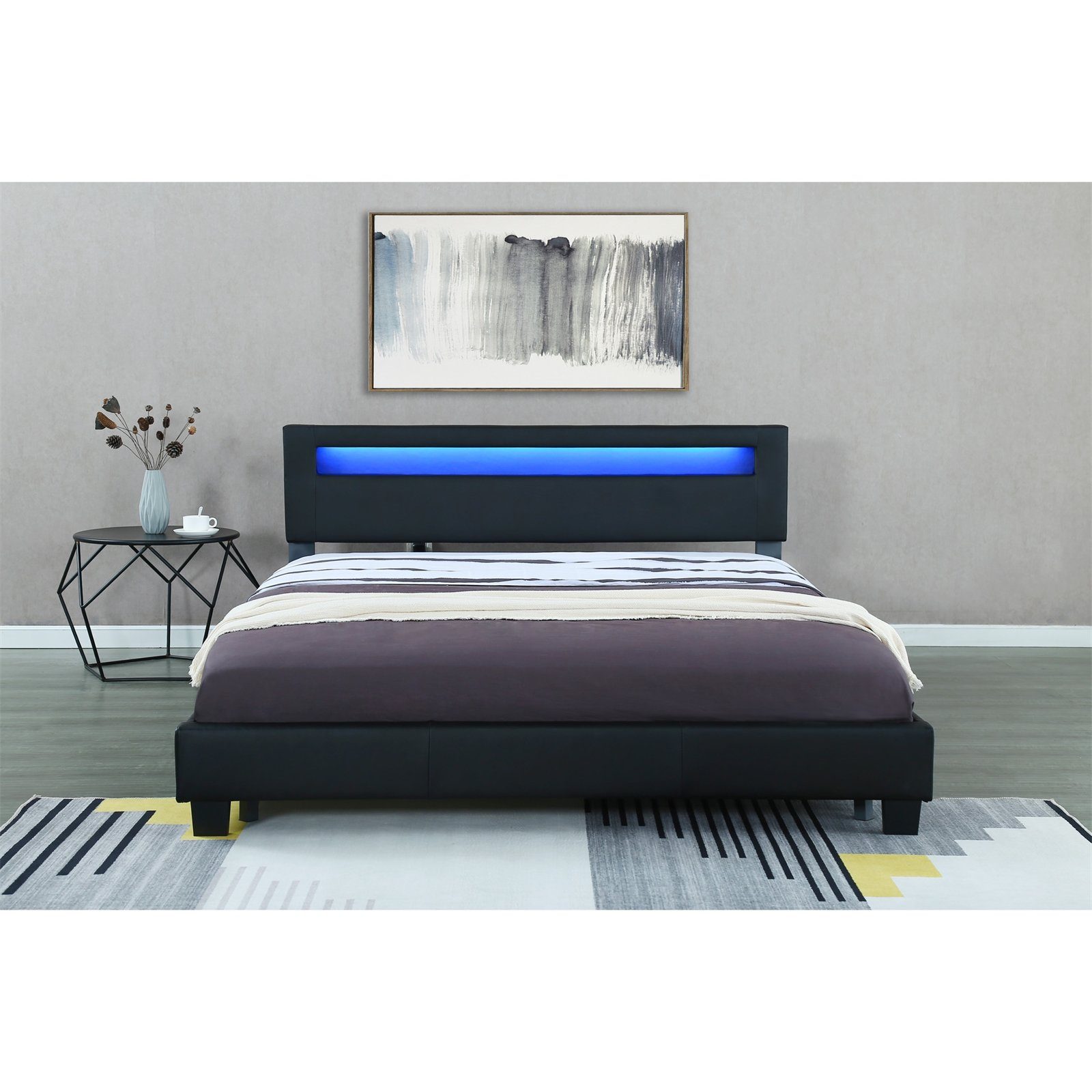 HTI-Line Bett Bett Luis 140 (Stück, 1-tlg., 1x Bett Luis 140 mit Rollrost, ohne Matratze und Dekoration), Doppelbett LED Bettgestell Leder Lattenrost