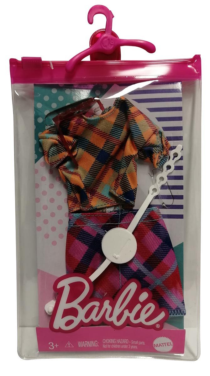 Barbie Puppen Accessoires-Set Mattel GRC10 Barbie Fashions Kleiderset mit karierten Rock und Obertei