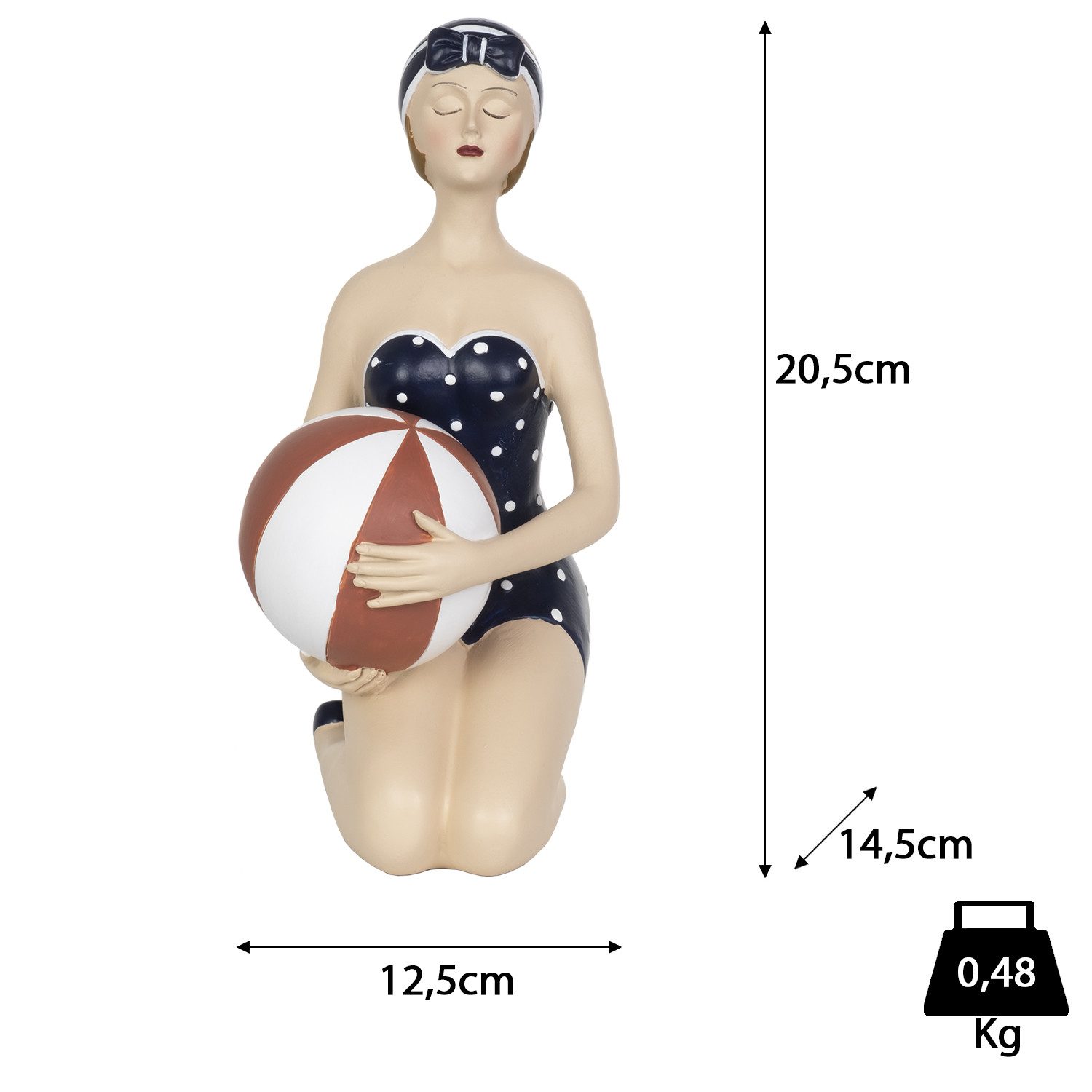 Moritz Dekofigur Deko-Figur Badenixe im Badeanzug mit Wasserbal sitzend Maritime Deko, Polyresin Figuren Deko Geschenk Geometrische TierFigur Modern Skulptur