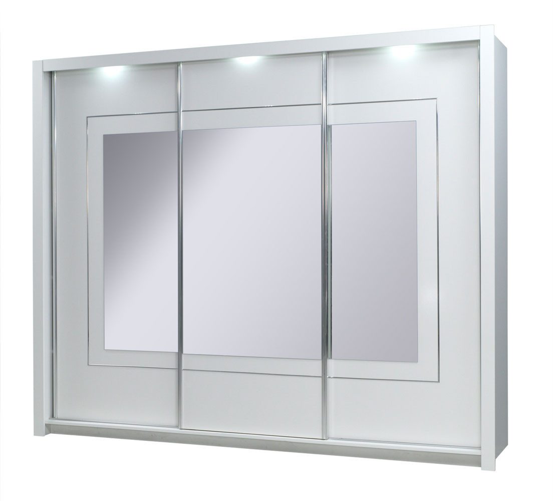Feldmann-Wohnen Schiebetürenschrank Panarea (mit Schiebetüren, mit Spiegel, mit Beleuchtung, 1-St., moderne Optik, mit Schiebetüren, mit Spiegel) 208x67x213cm 3-türig mit Spiegel weiß Hochglanz