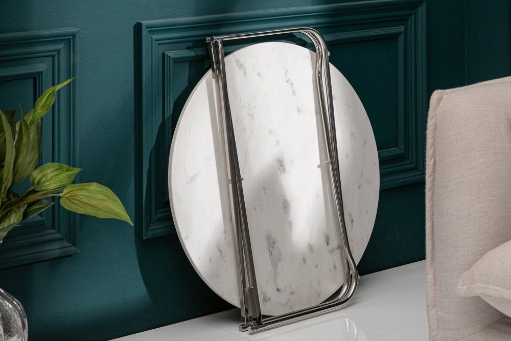 riess-ambiente Couchtisch NOBLE Ø65cm weiß / silber (Einzelartikel, 1-St), Wohnzimmer · rund · abnehmbare Marmor-Tischplatte · Metall · handmade