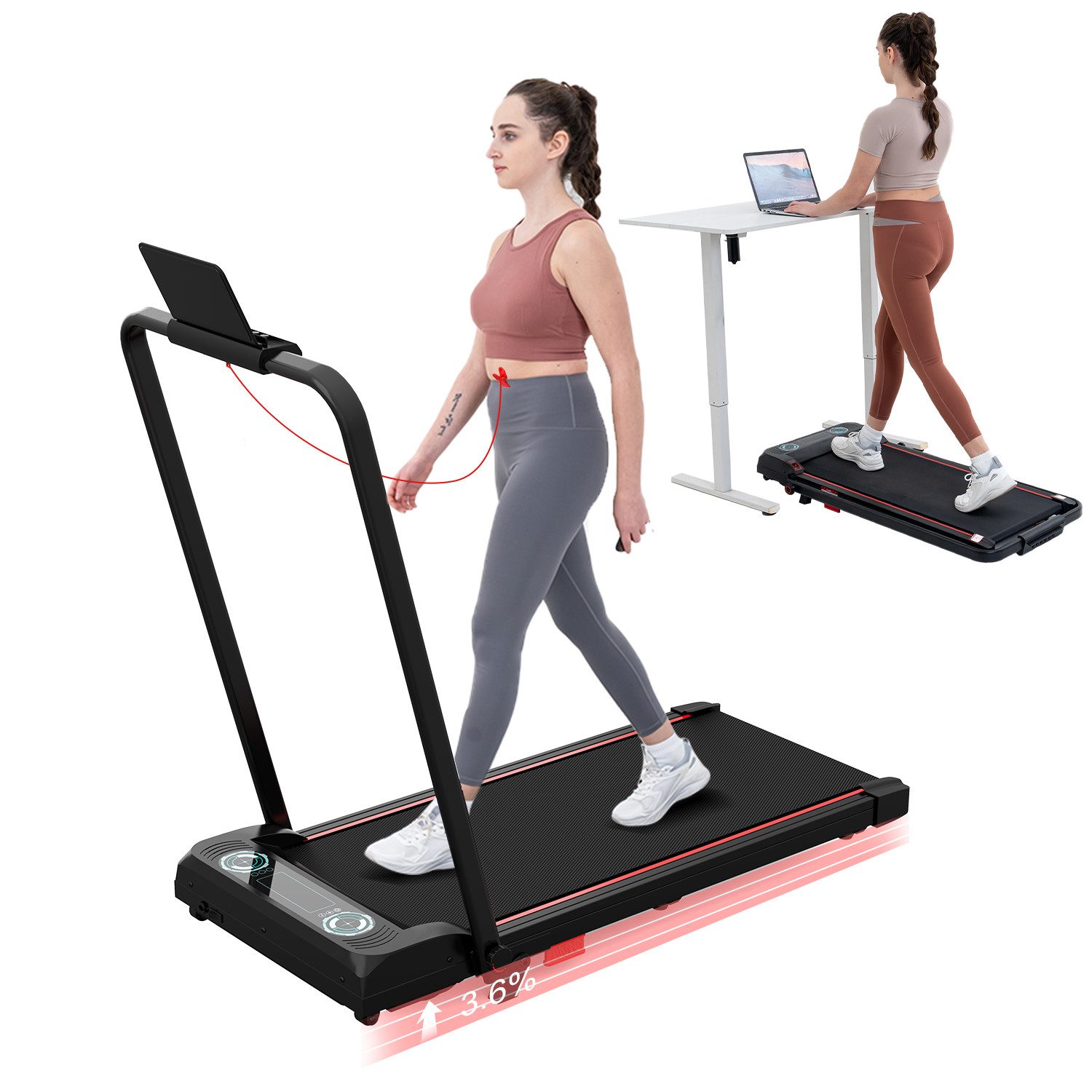 CITYSPORTS Laufband Laufbander 440/1200W motor, Walking/Jogging Pad,Max 6/12/10km/h (Mit Toolkit, Schmiermittel), integrierte transportrollen, mini-Laufband für Büro und Zuhause