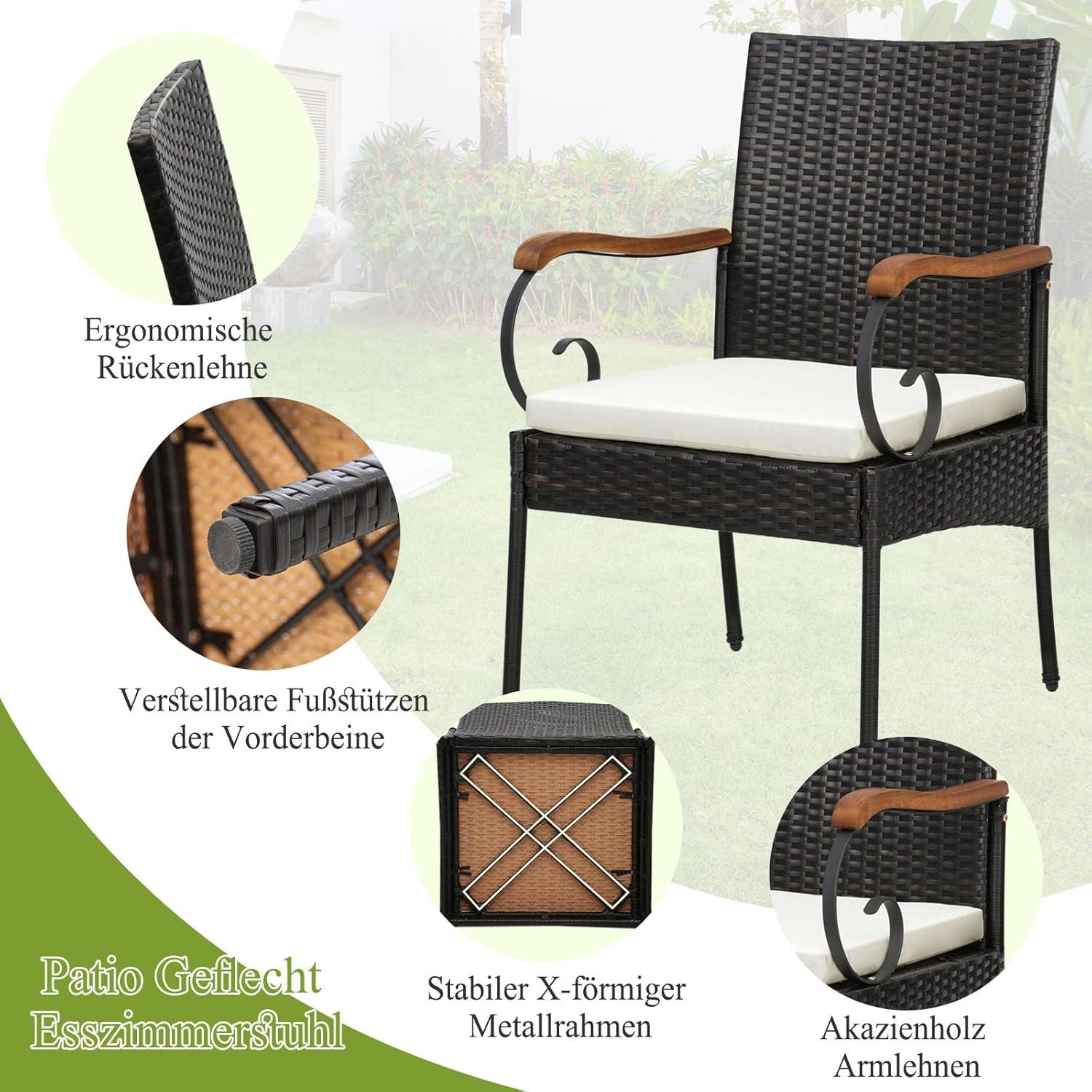 KOMFOTTEU Rattanstuhl (2er Set), Gartenstuhl mit günstig online kaufen