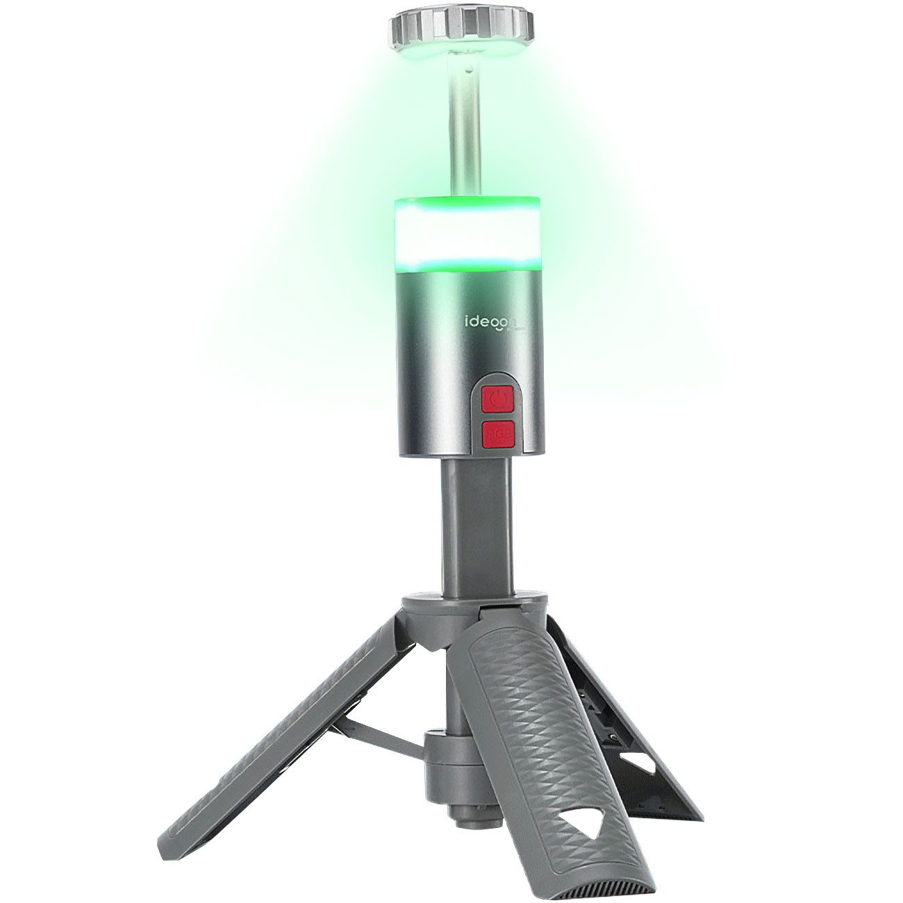 shop'n smile ideoon LED Baustrahler Outdoor Mobiler Akku Strahler mit Stativ dimmbar RGB 180° schwenkbar, LED, Akku 6000mAh, Stativ 32–115 cm, Powerbank, Aufstell-&Hängefunktion