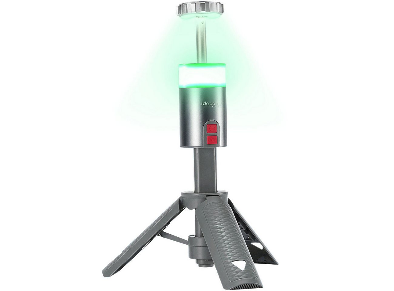 shop'n smile ideoon LED Baustrahler Outdoor Mobiler Akku Strahler mit Stativ dimmbar RGB 180° schwenkbar, LED, Akku 6000mAh, Stativ 32–115 cm, Powerbank, Aufstell-&Hängefunktion