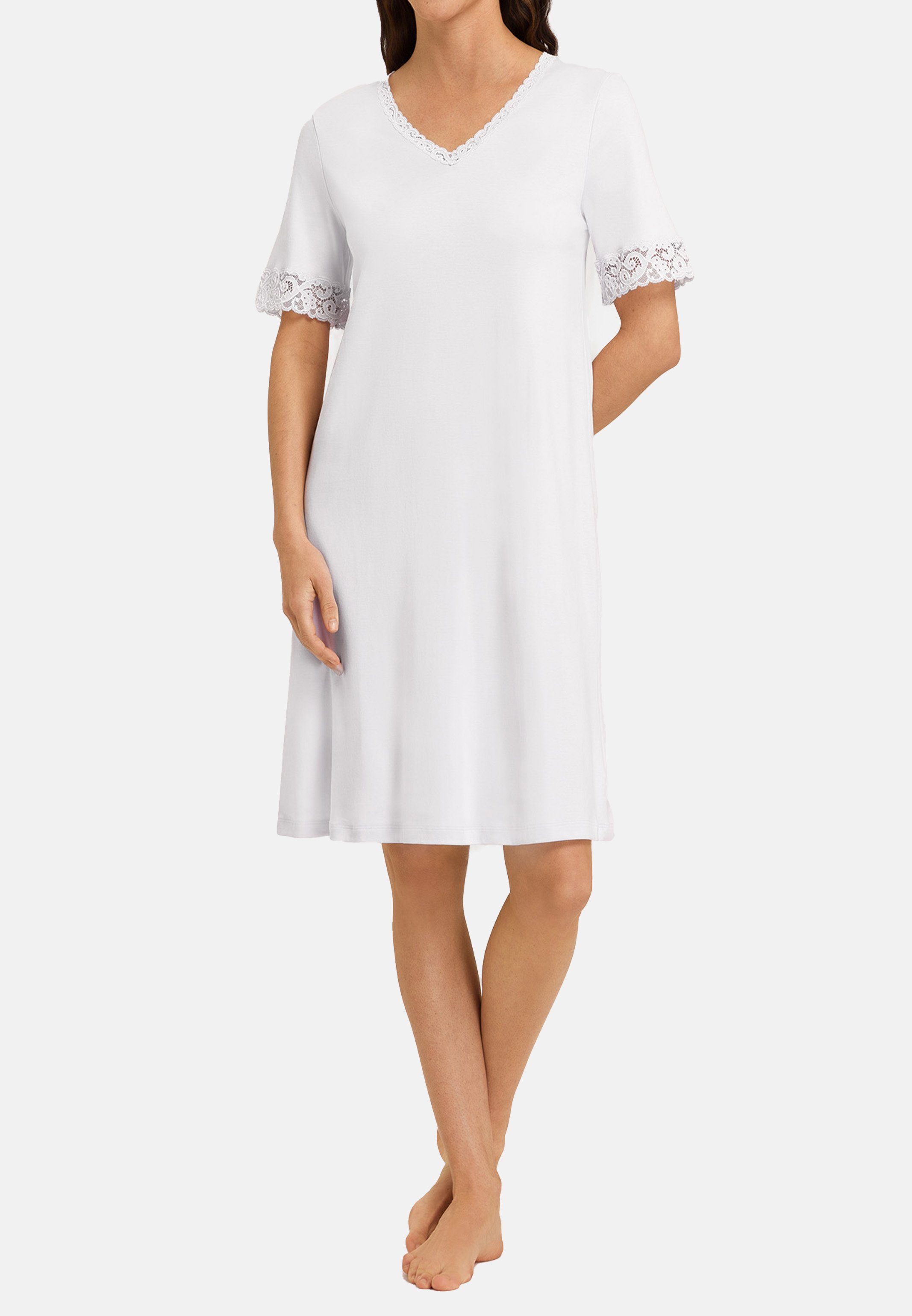 Hanro Nachthemd Moments (1-tlg) Nachthemd - White Ärmeln cm mit kurzen - lang Baumwolle 100