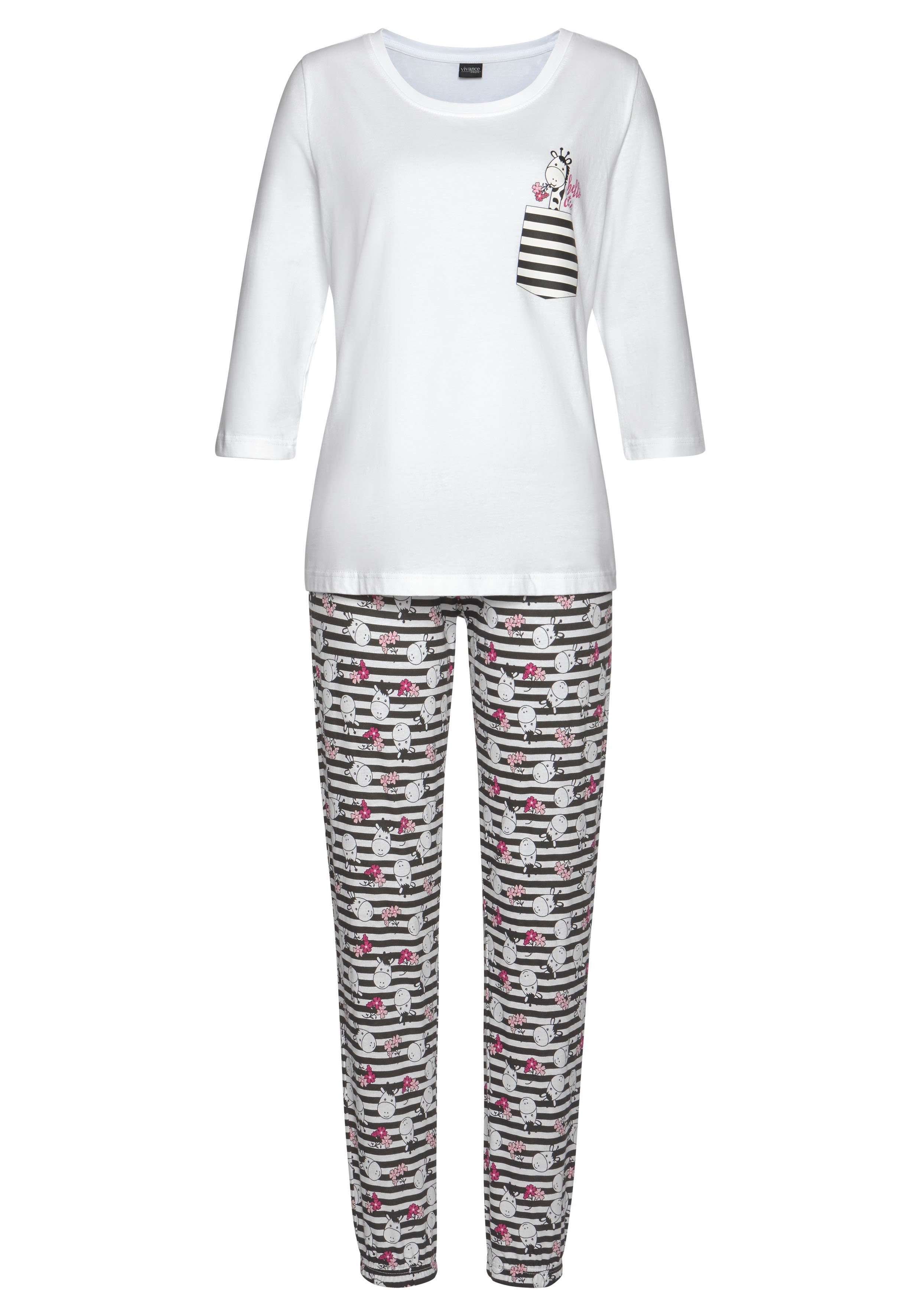 Vivance Dreams Pyjama (2 tlg) mit verspieltem Giraffen-Print günstig online kaufen