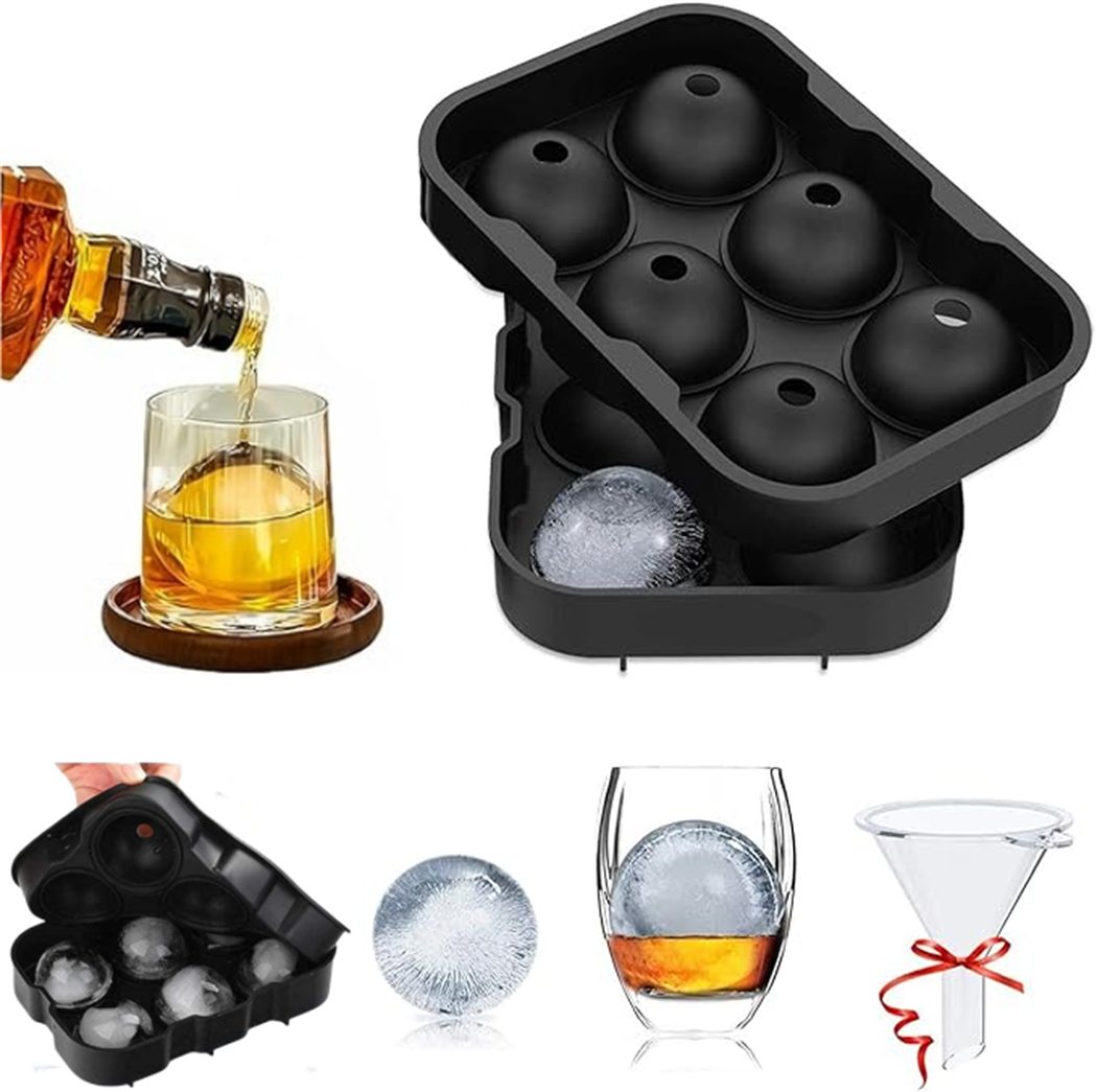 XDeer Eiswürfelform Eiswürfelbehälter mit Trichter 45 mm, Silikon große Kugelschale, 6 Stck für Whisky, Scotch, Cocktails, Bier, Saft, Schokolade