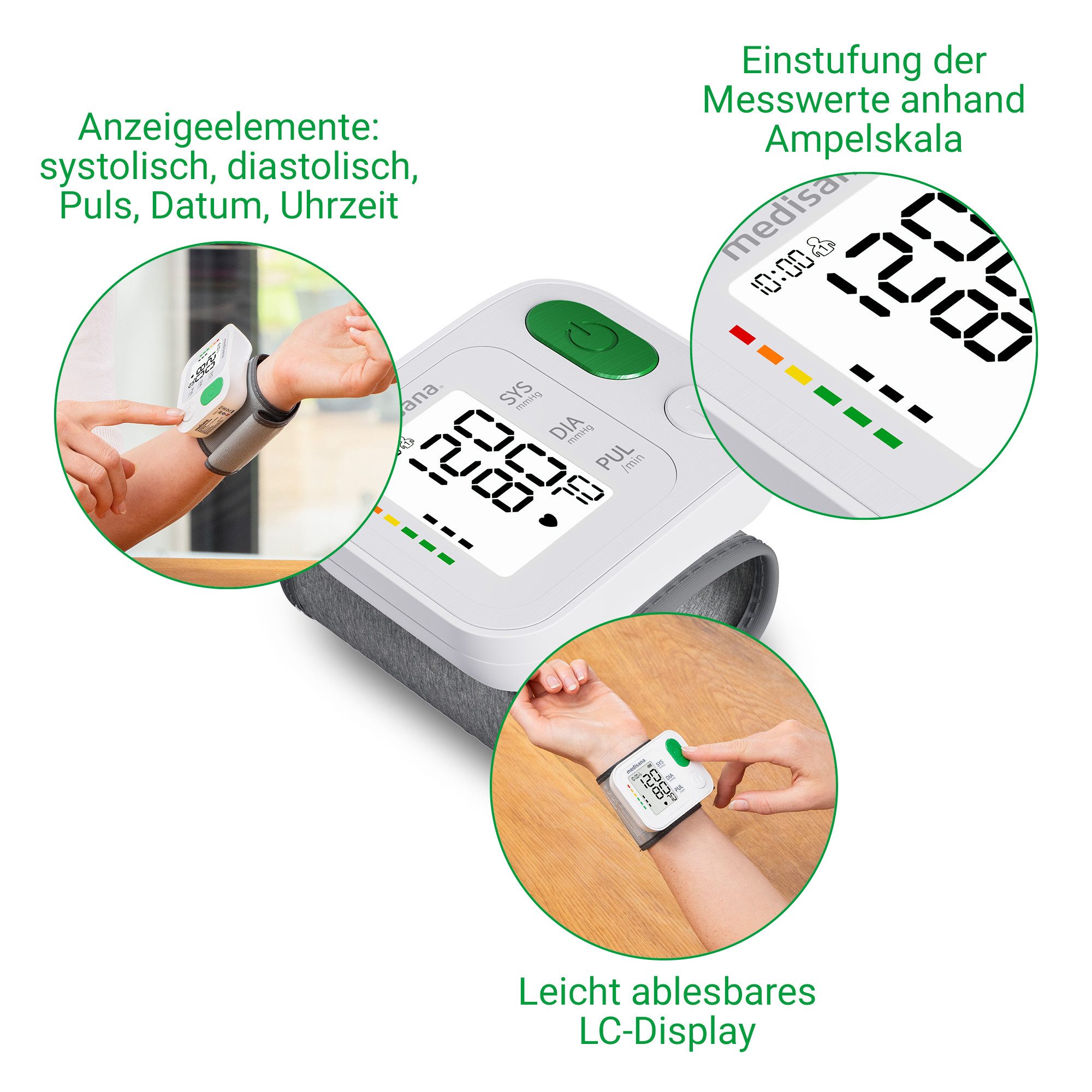 medisana Handgelenk-Blutdruckmessgerät BW 345, Ampelfarbskala, LC-Display, hochwertig, mit extra großen Knöpfen