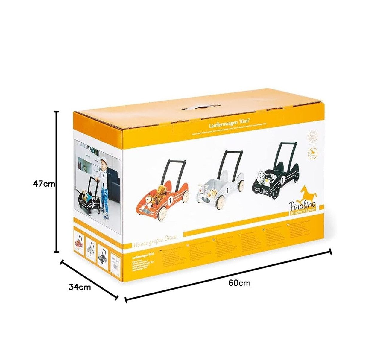 Pinolino® Lauflernwagen Kimi Lauflernhilfe, ergonomischer Griff mit Bremssystem - ab 1 Jahr, (1-tlg), aus Holz, einstellbares Bremssystem