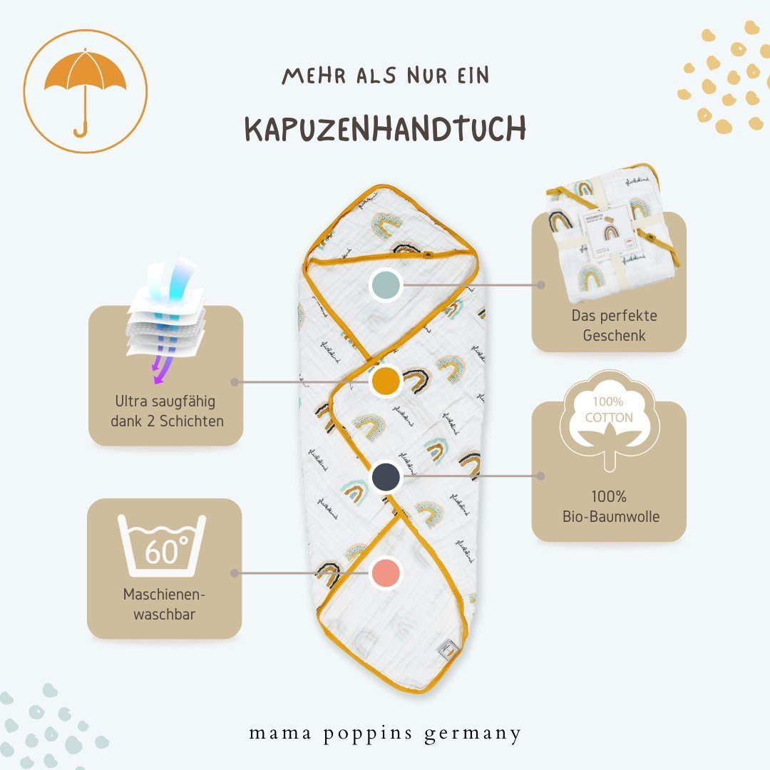 Mama Poppins Germany Kapuzenhandtuch Kapuzenhandtuch mit süßen Schriftzügen aus 100% Bio-Baumwolle, nachhaltig aus 100% Bio-Baumwolle – Bild 4 von 4