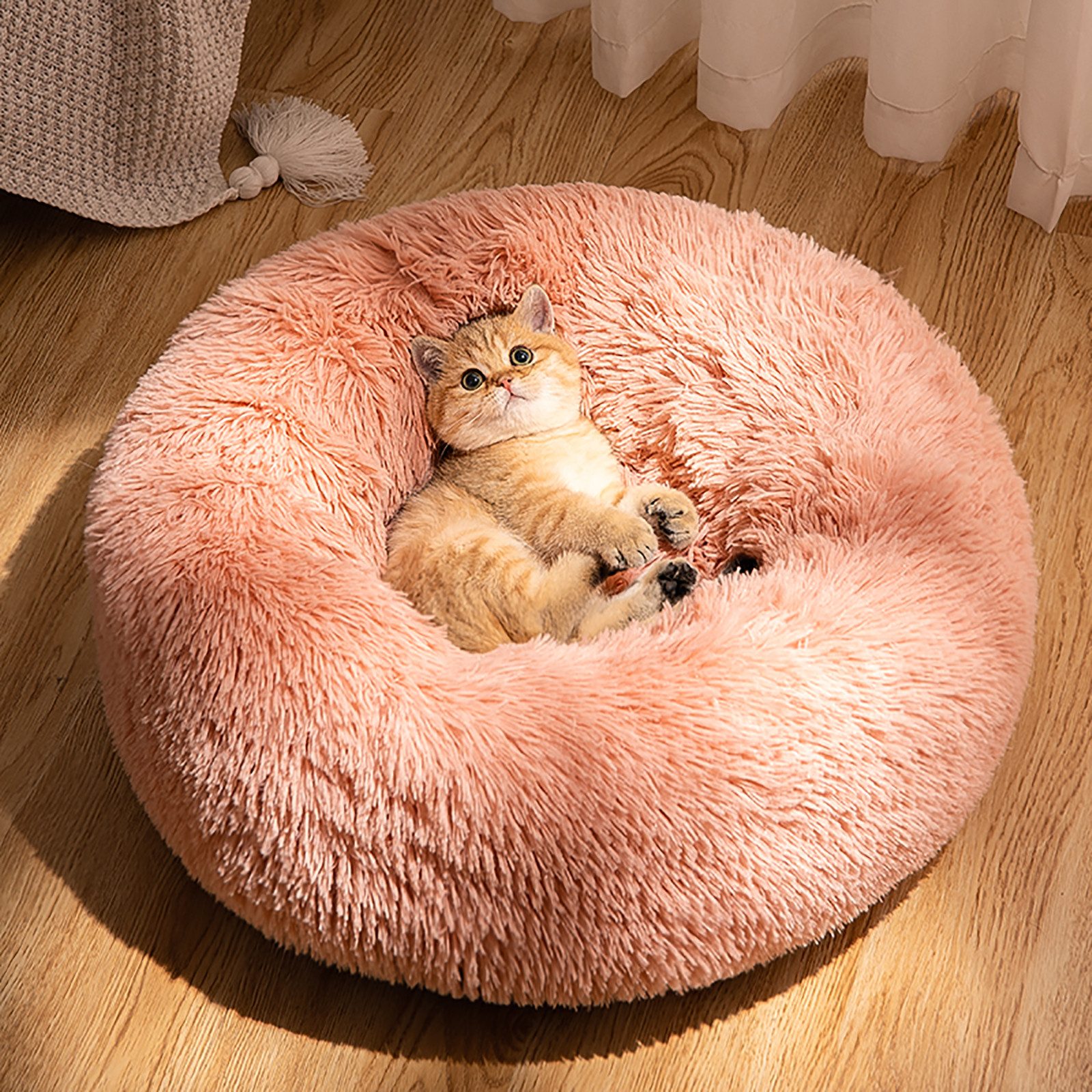 CALIYO Tierbett 60 CM Tierbetten, Katzenbett waschbar Flauschiges Hundebett 60 cm, für Katzen und Kleine Hunde, plüsch Katzenkissen rund