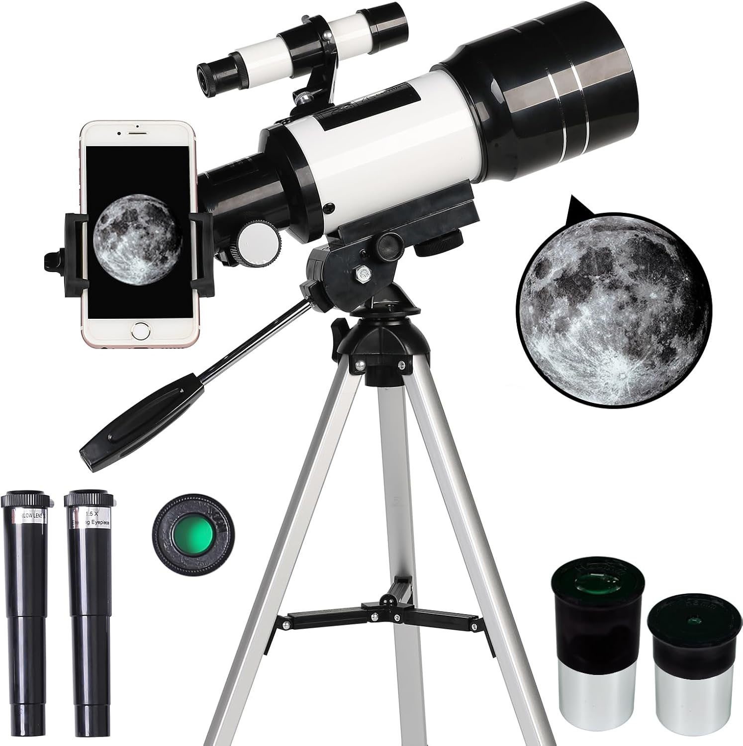 Refined Living 70mm Refraktor Teleskop für Kinder & Erwachsene mit Handyadapter Fernrohr (für Sternbeobachtung,Landschaftsfotografie,Astronomie Starter-Teleskop)