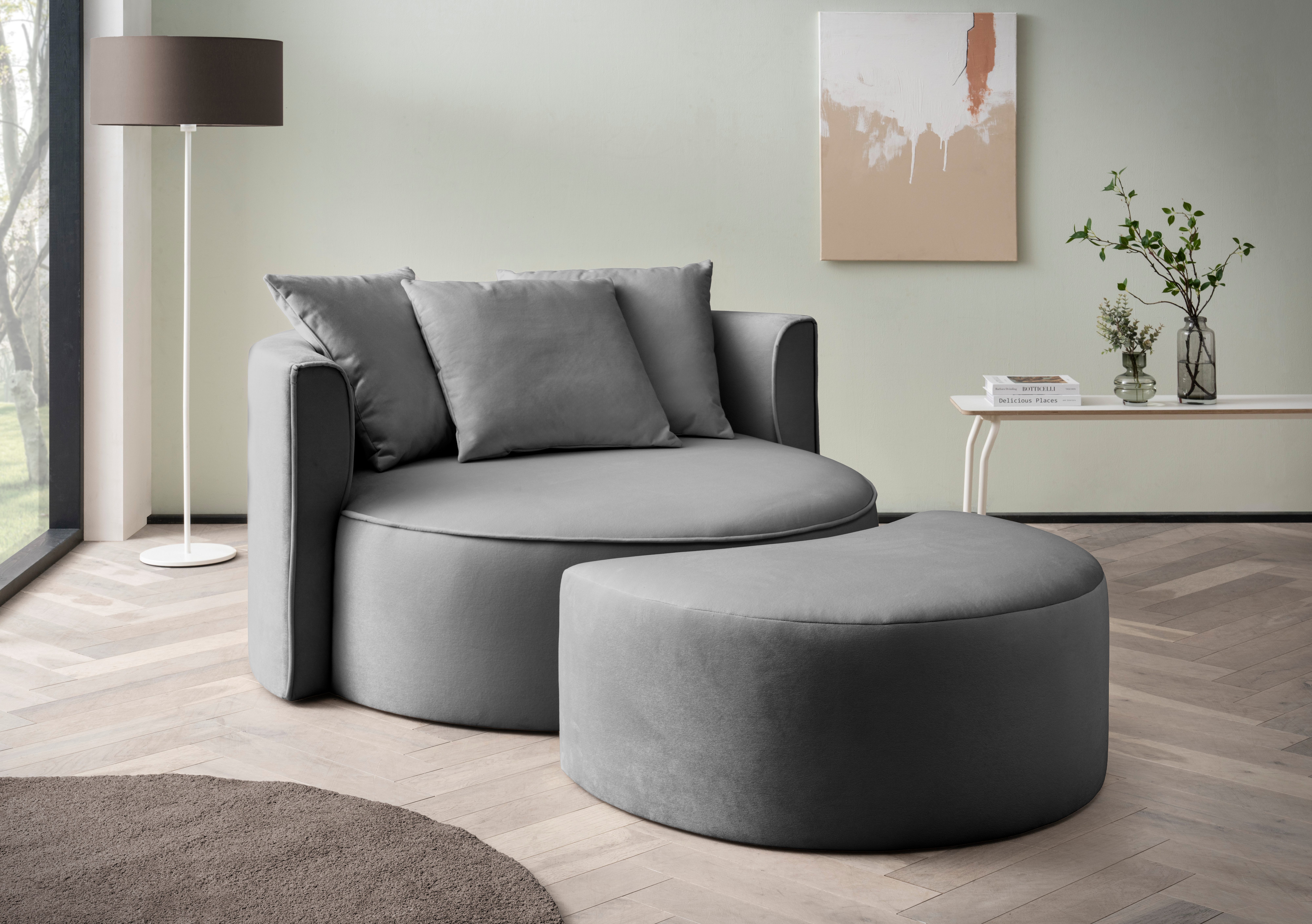 LeGer Home by Lena Gercke XXL-Sessel ISALIE, Rundsessel mit Hocker, Lesesessel, Loveseat, Big-Sessel (Set), trendige Stoffe, 3 Zierkissen, große Sitzfläche, Cord, Samt, Bouclé