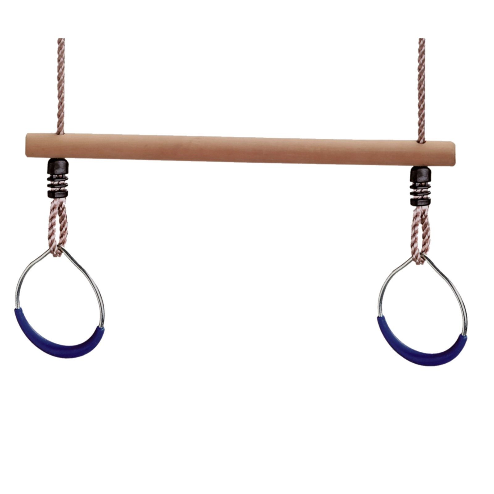 Loggyland Turnring Holztrapez Trapezschaukel mit blauen Turnringen