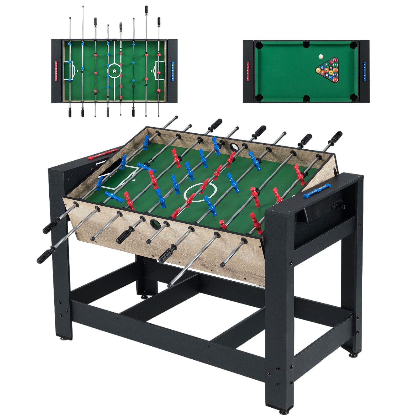 COSTWAY Billardtisch, 2-in-1 wendbarer Spieltisch, Kickertisch mit Beinen