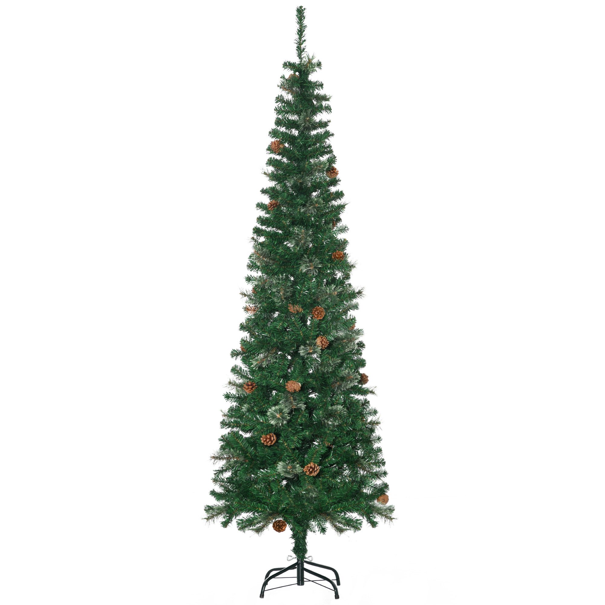HOMCOM Künstlicher Weihnachtsbaum 195 cm Christbaum mit 556 Spitzen, 25 Zapfen, klappbar Metallständer, Tanne, für Weihnachten Deko, grün
