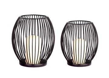 BigDean Kerzenständer 2x oval Deko Kerzenhalter Metall Schwarz Kerzen Ständer Stumpenkerzen