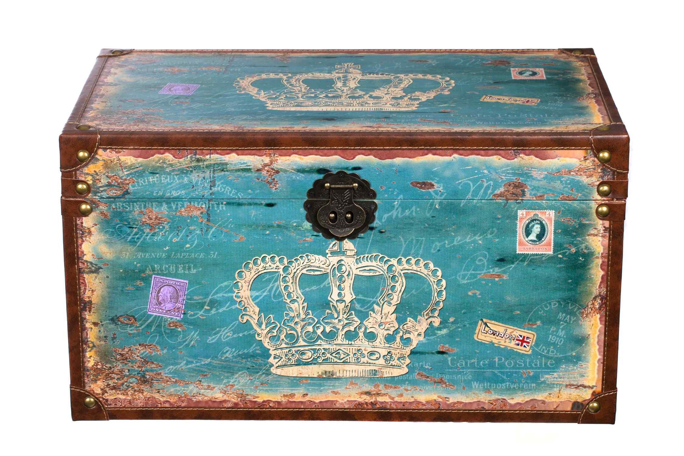 BIRENDY Dekoobjekt Truhe Kiste SJ14307 Krone Wappen Holztruhe mit Kunstlede günstig online kaufen