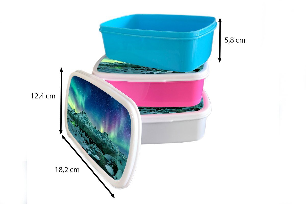 MuchoWow Lunchbox Meer - Eis (2-tlg), Winter für Mädchen, Erwachsene, Brotbox rosa Nordlicht - Kunststoff - Snackbox, Brotdose - Kunststoff, Natur, Kinder