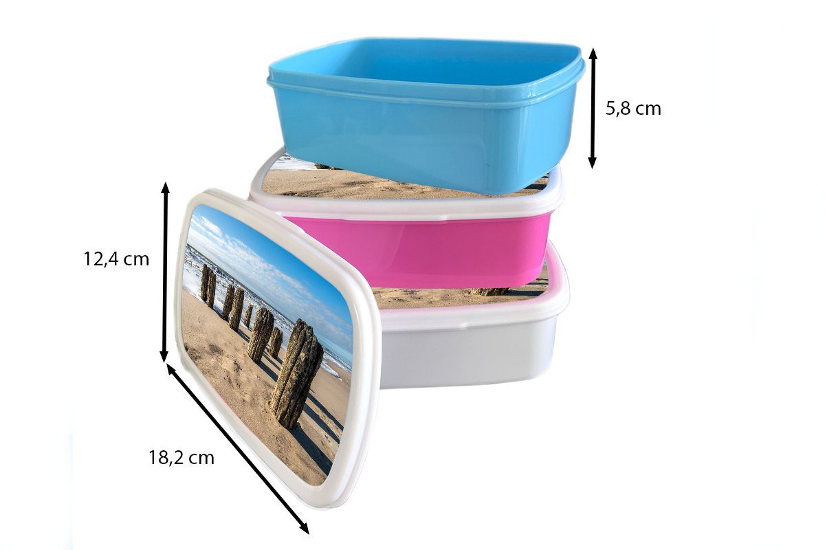 MuchoWow Lunchbox Wasser (2-tlg), Strand Pfahl - Kinder, Kunststoff, Brotdose Sand - - für Snackbox, Brotbox Sommer, - Erwachsene, rosa Kunststoff Mädchen