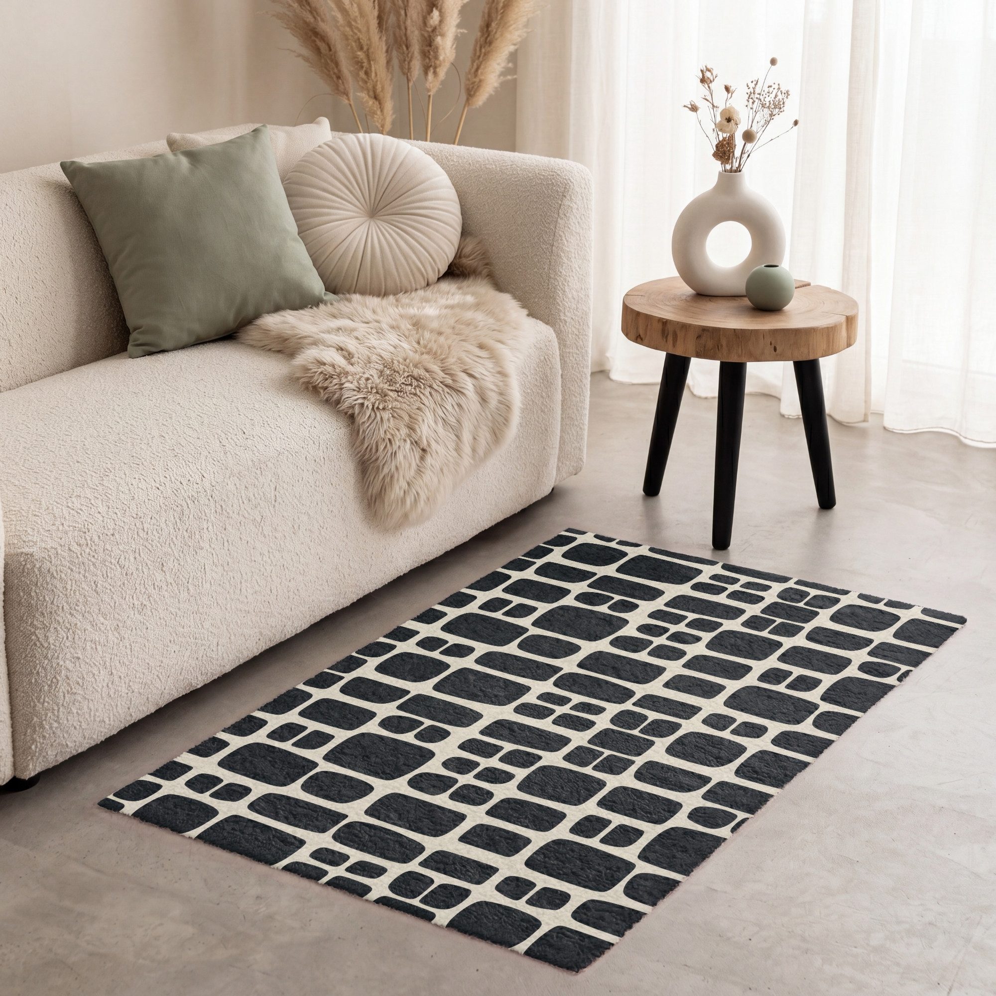 OnlyWow Teppich Modern - Bio - Schwarz, Rechteckig, Schlafzimmer, Vorleger, Kurzflor, Carpet 80x120 cm
