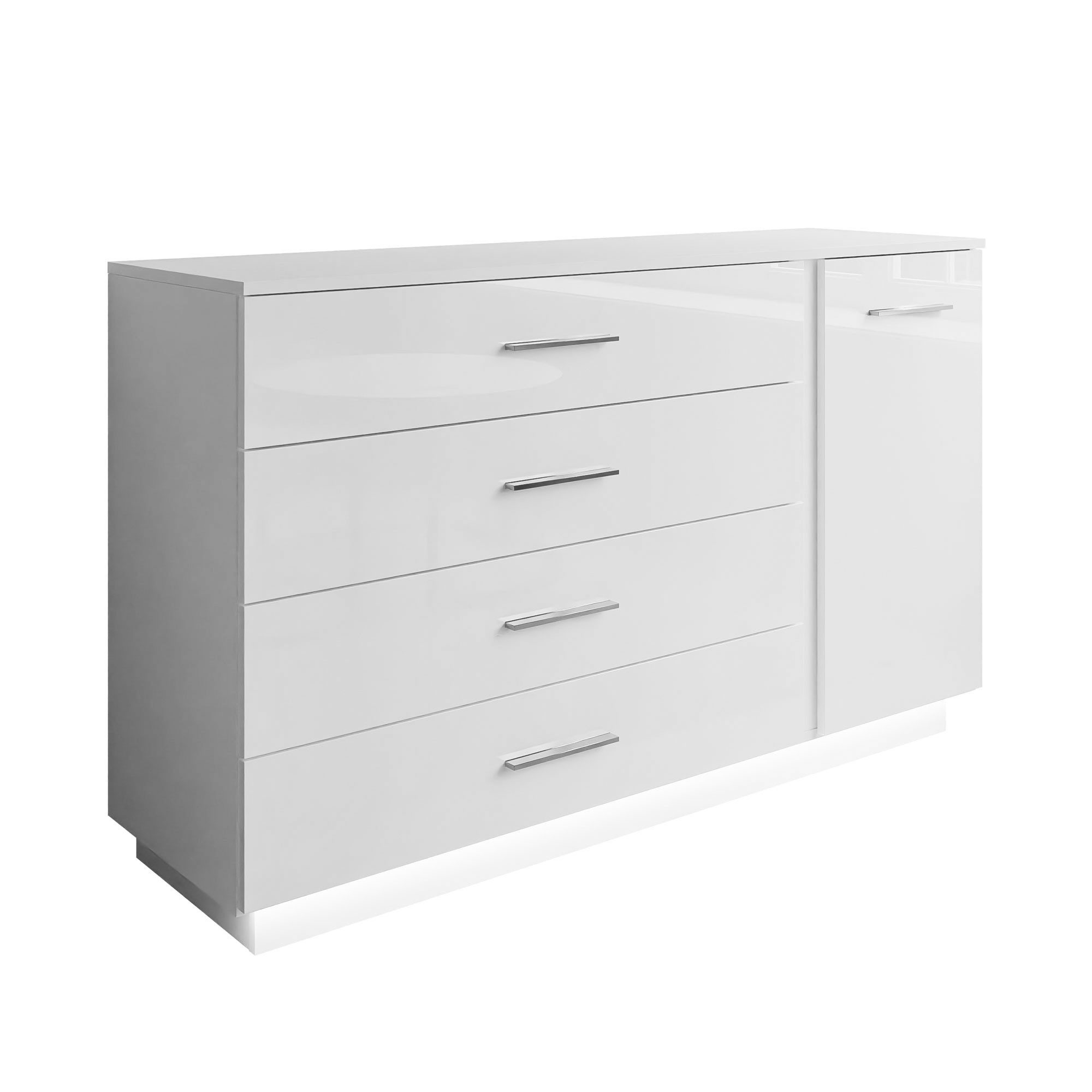 Lookway Kommode LINA II Weiß Hochglanz mit LED, Breite 138cm