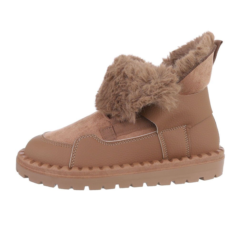 Ital-Design Damen Snowboots Freizeit Snowboots Flach Schnürstiefeletten in Hellbraun
