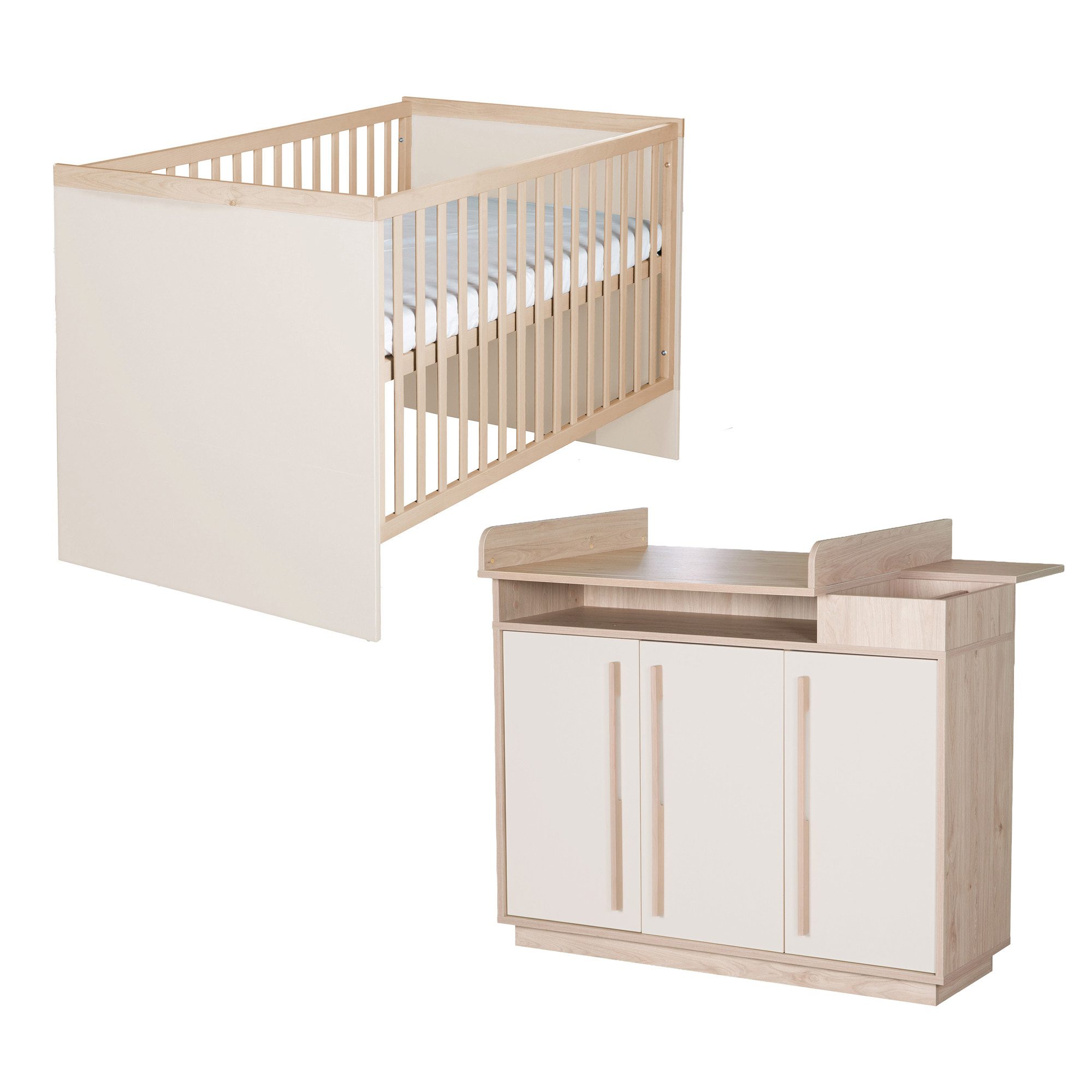 roba® Babymöbel-Set Elva - modernes Kinderzimmer in Cashmere, (Set, 2-tlg., Kombi-Kinderbett 70x140 cm & Wickelkommode), Griffe & Füße aus Massivholz - Skandinavisches Design - MADE IN EUROPE