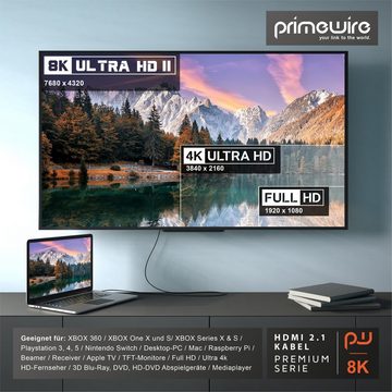Primewire HDMI-Kabel, 2.1, HDMI Typ A (50 cm), UHD, Ethernet, 8K @ 120 Hz, 4k @ 240 Hz, 3D TV, eARC, HDR10+, 0,5m