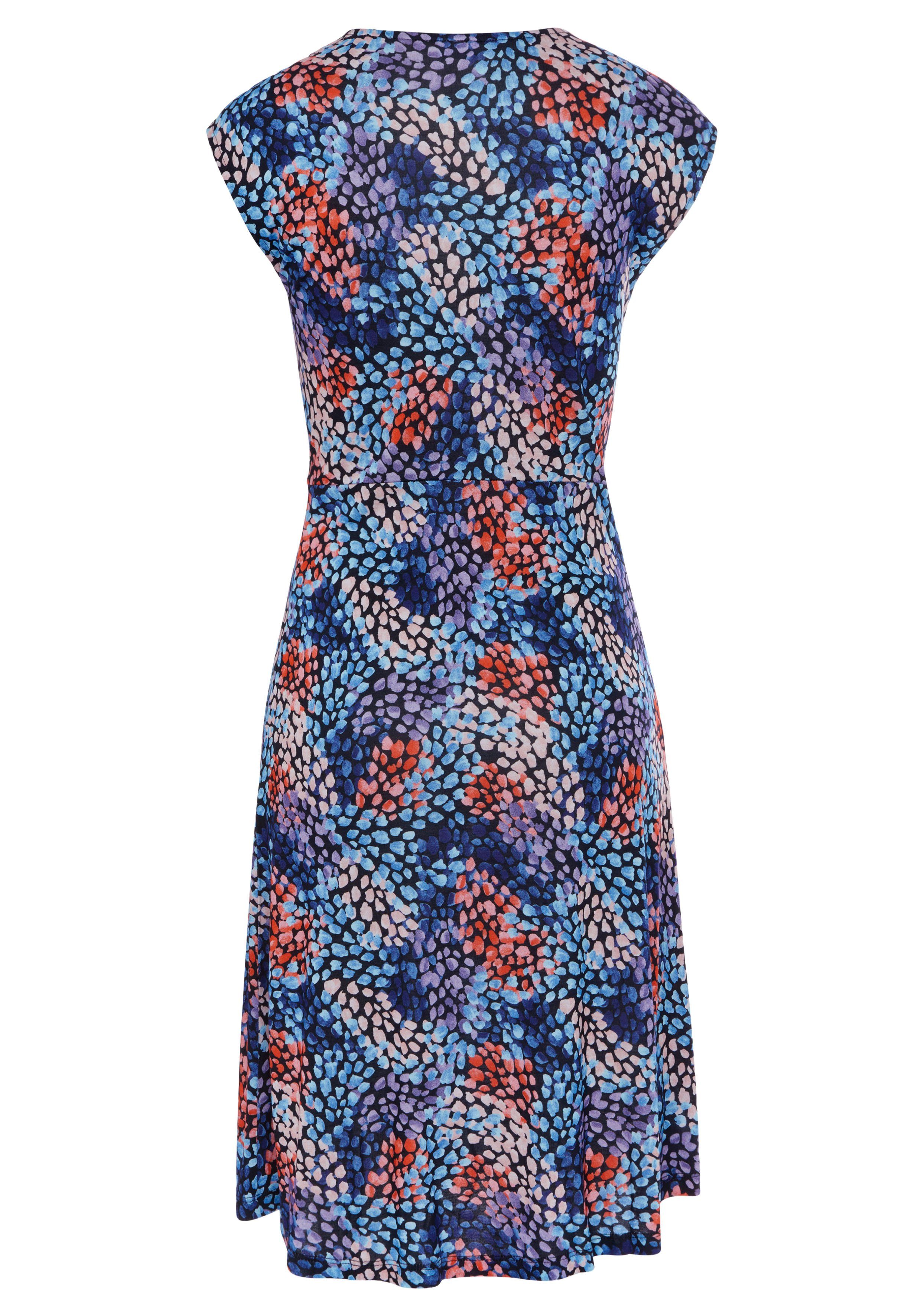 s.Oliver Jerseykleid mit Alloverdruck und V-Ausschnitt, Sommerkleid in Wickeloptik