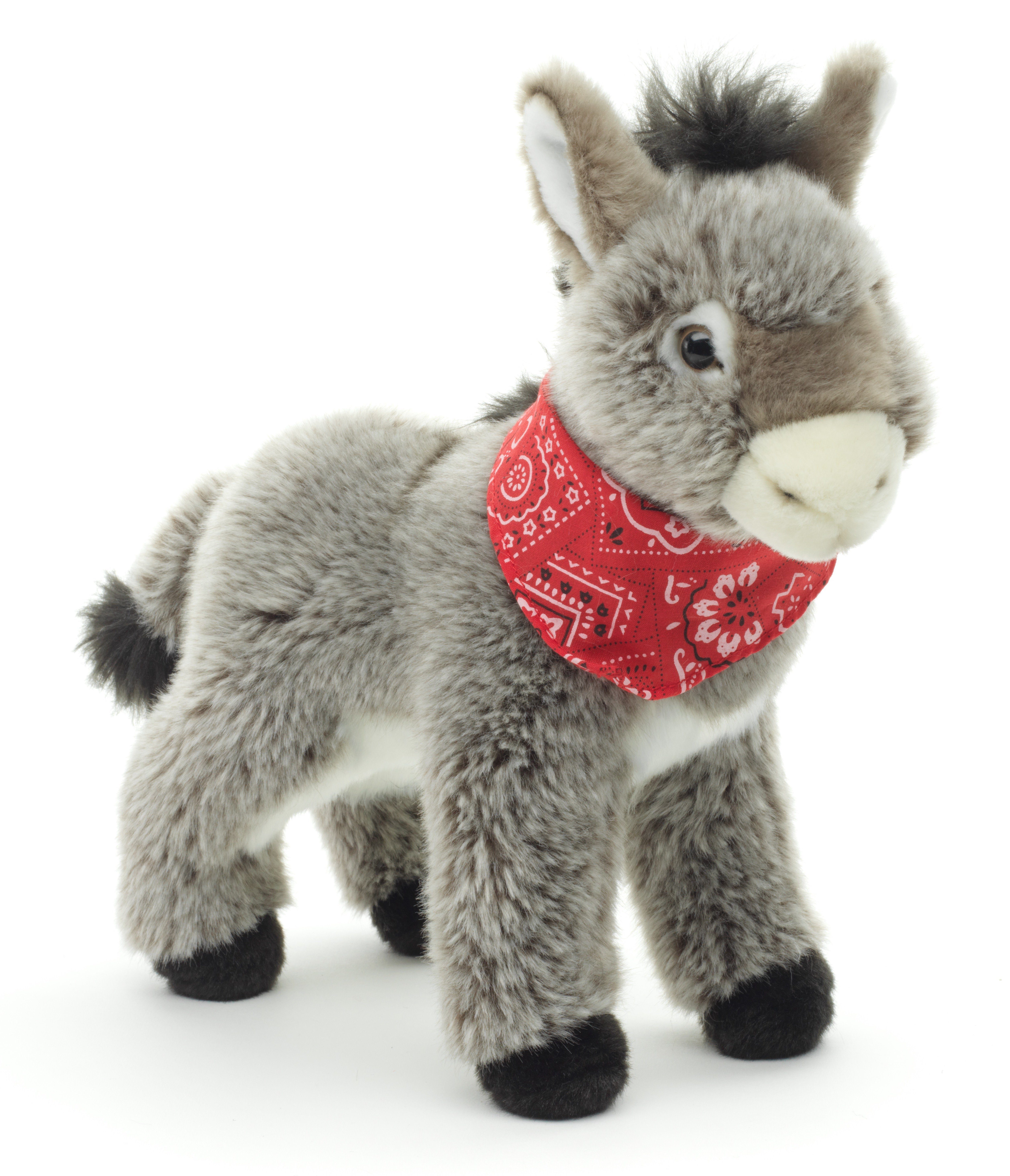 Uni-Toys Kuscheltier Esel mit Halstuch, stehend - 30 cm (Höhe) - Plüsch-Esel  - Plüschtier, zu 100 % recyceltes Füllmaterial