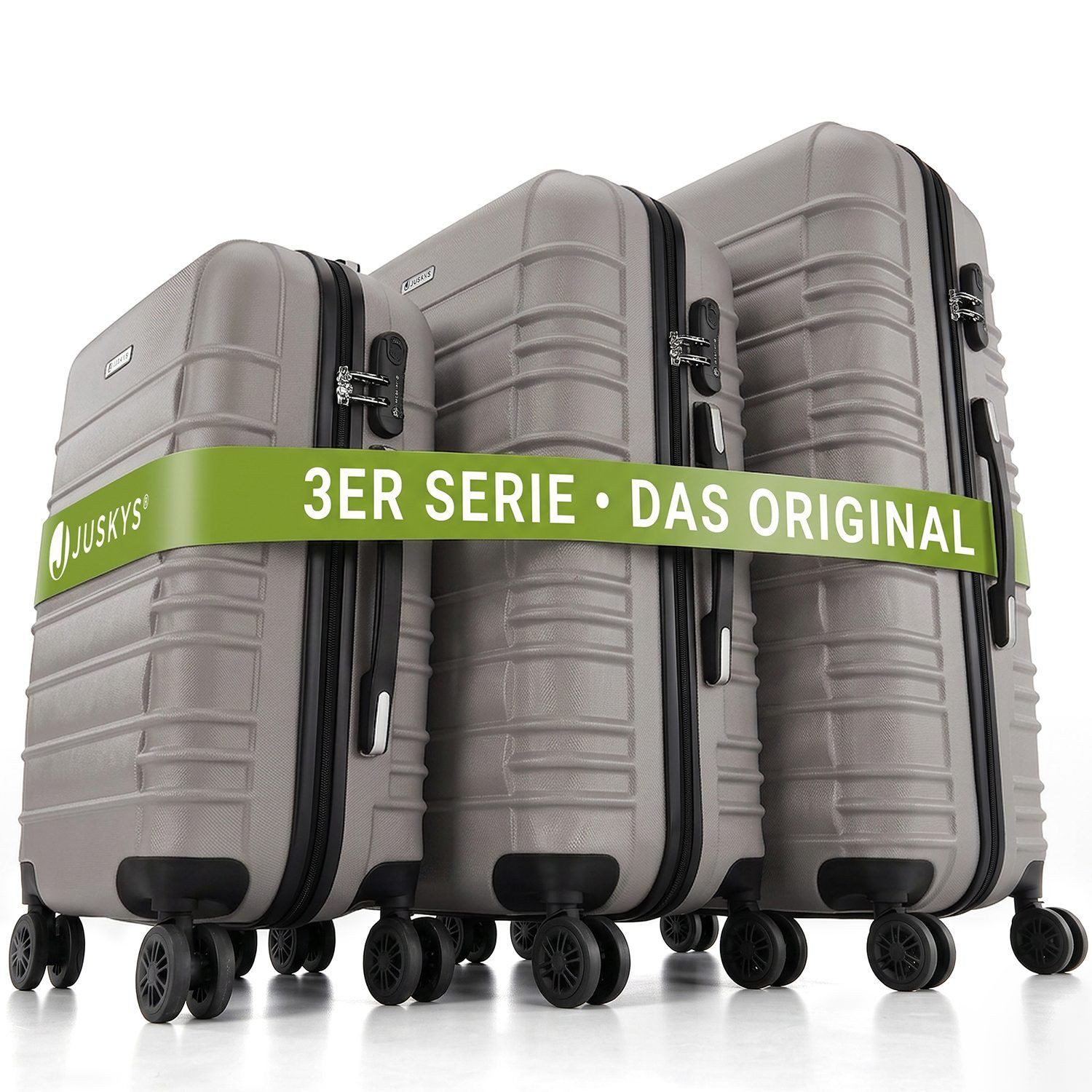 Juskys Trolleyset Rom, 4 Rollen, (3 tlg., 3-teilig), Aluminium, Rollen, Innenfutter, Ergonomische Griffe, 3er Set