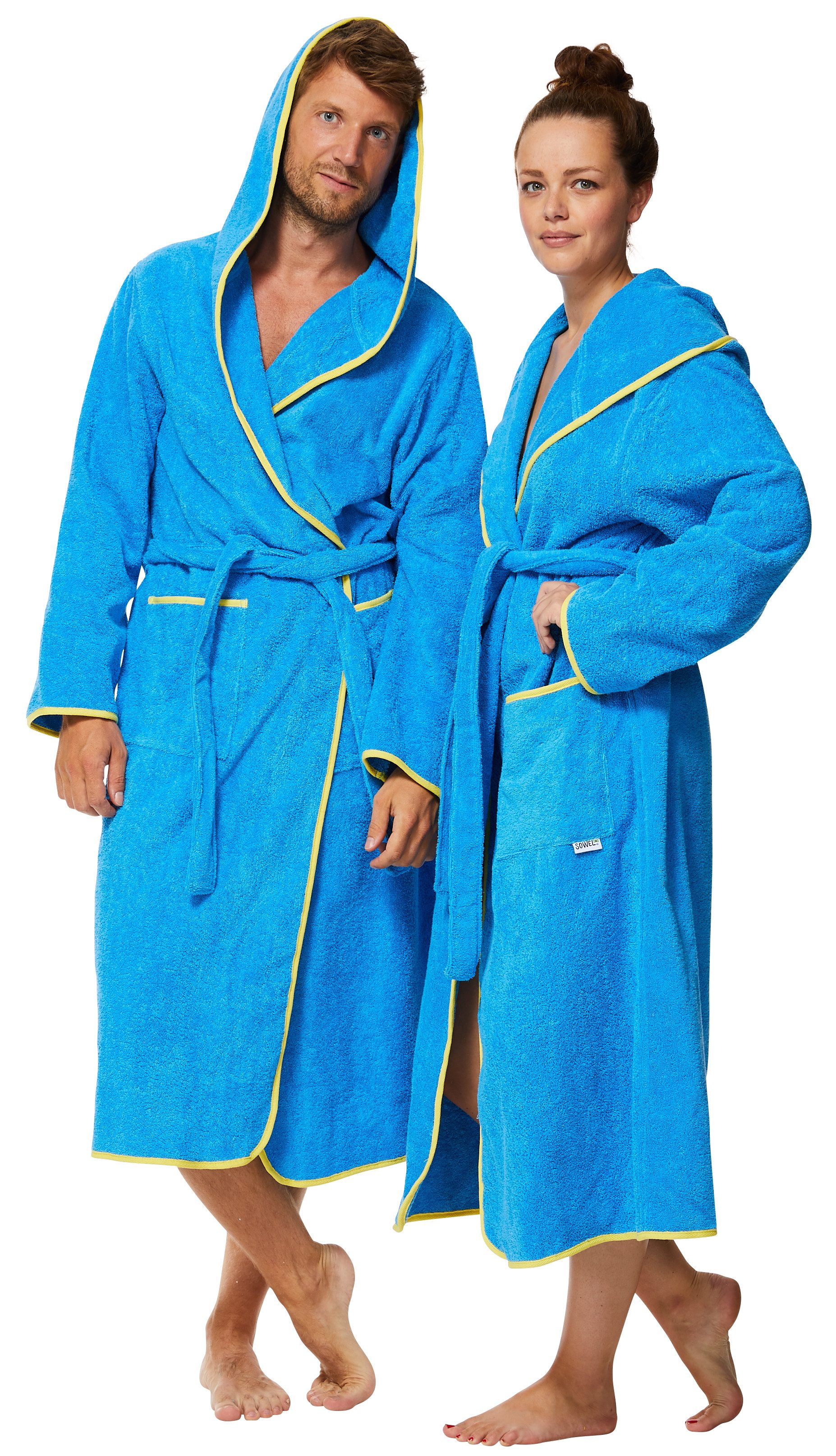 Sowel Unisex-Bademantel Relax Robe, Kapuze, 100% Bio-Baumwolle, Extra Lang mit Kapuze, Flauschig, Frottee