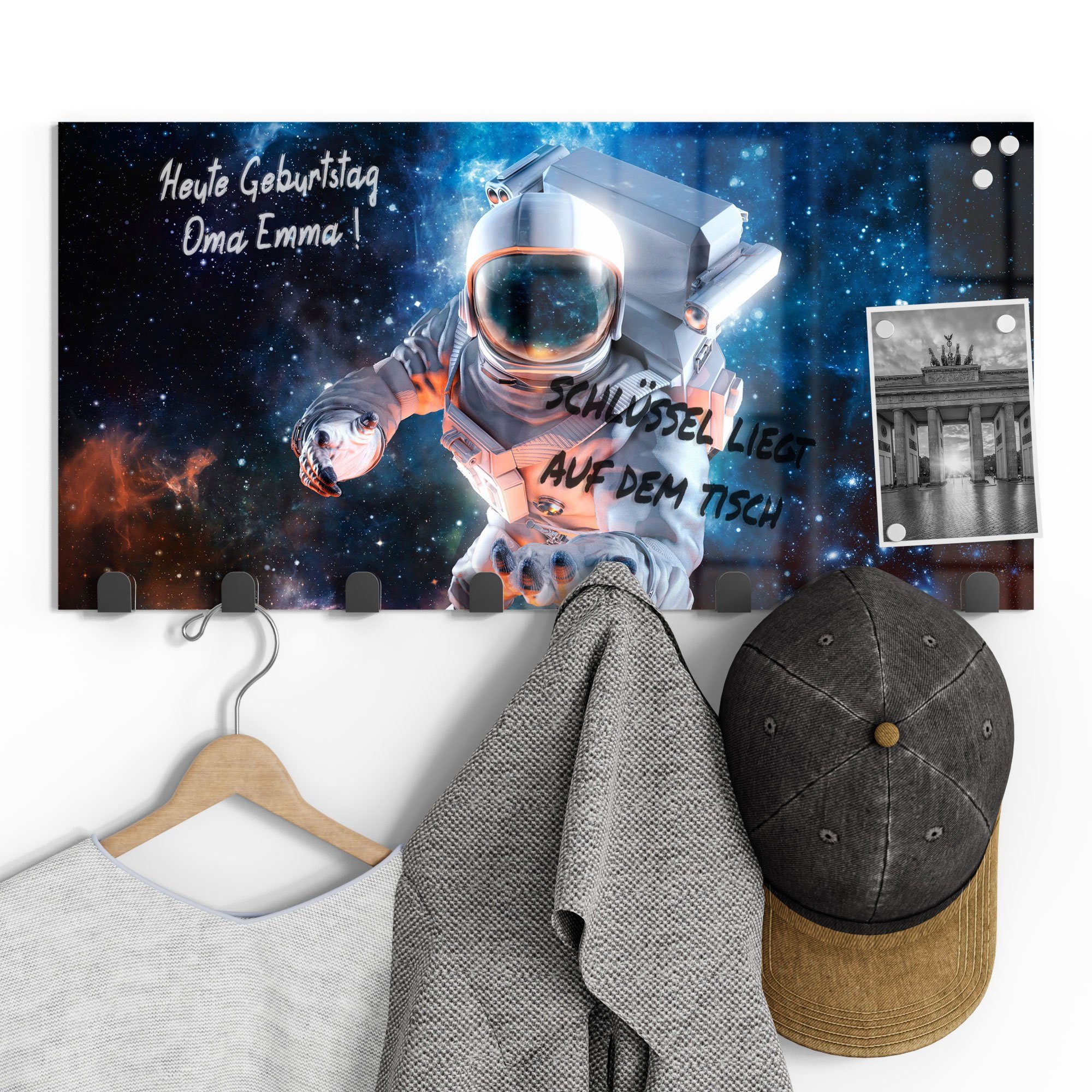 Astronaut', Glas DEQORI Garderobe Paneel magnetisch Kleiderhaken beschreibbar 'Schwereloser
