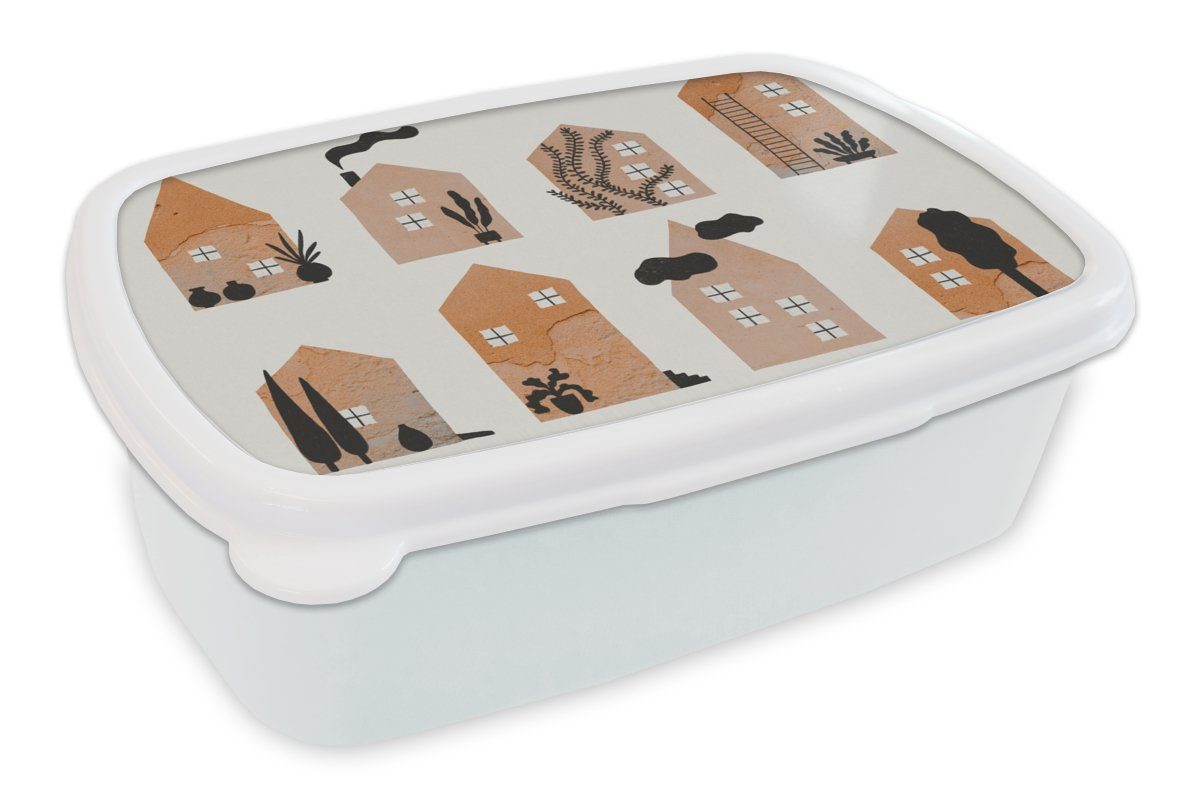 MuchoWow Lunchbox Zuhause - Kinder - Mond - Farbe - Orange, Kunststoff, (2-tlg), Brotbox für Kinder und Erwachsene, Brotdose, für Jungs und Mädchen weiß