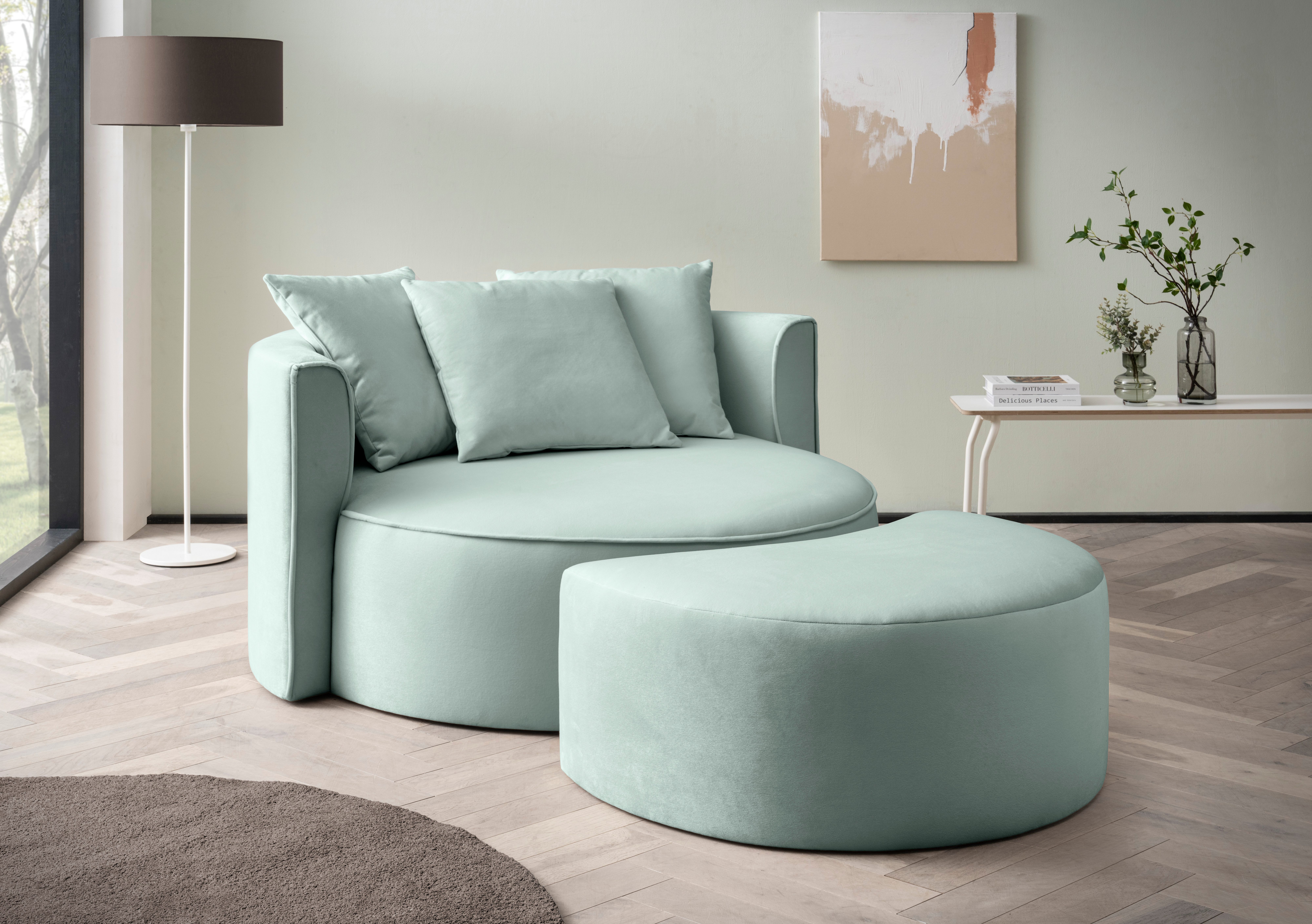 LeGer Home by Lena Gercke XXL-Sessel ISALIE, Rundsessel mit Hocker, Lesesessel, Loveseat, Big-Sessel (Set), trendige Stoffe, 3 Zierkissen, große Sitzfläche, Cord, Samt, Bouclé