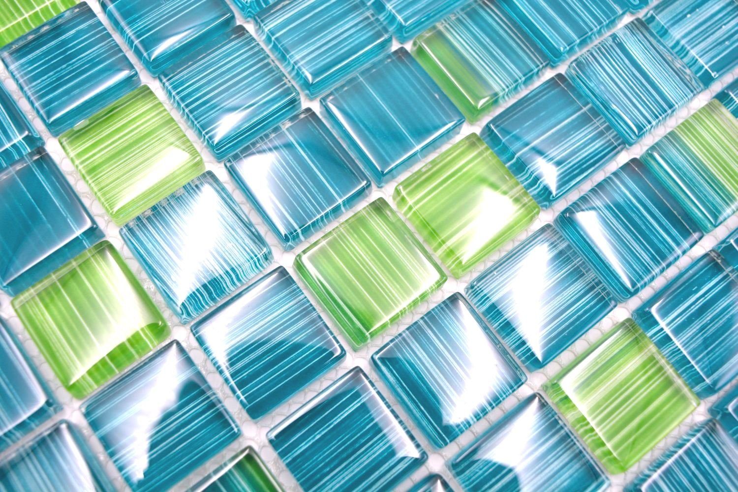 Crystal Matten glänzend Mosani strichgrün / Mosaikfliesen 10 Mosaikfliesen Glasmosaik