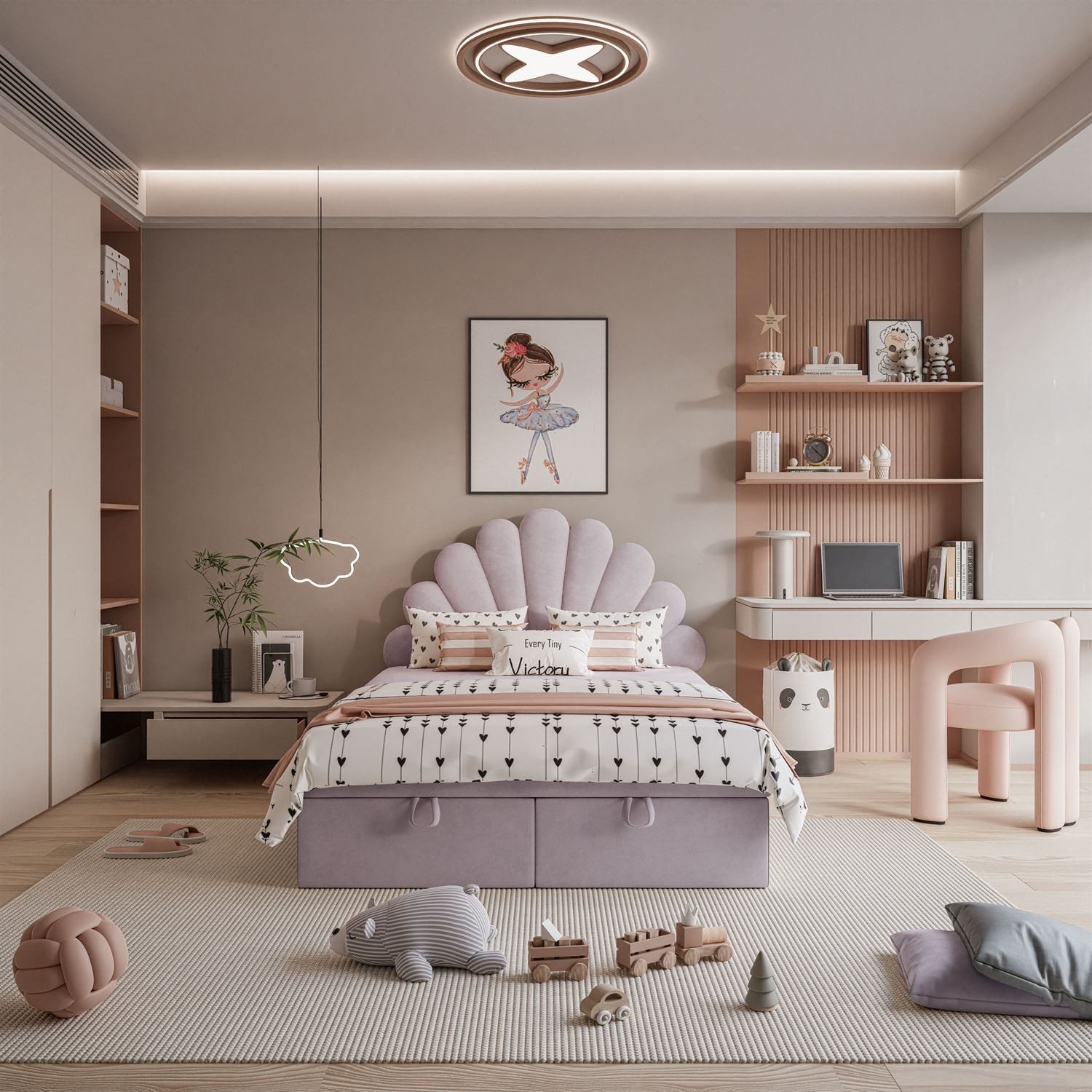 Lookway Boxspringbett ASHLEY Polsterbett mit Muschel-Kopfteil und Bettkasten (Boxspringbett mit Topper), gepolstertes Kopfteil