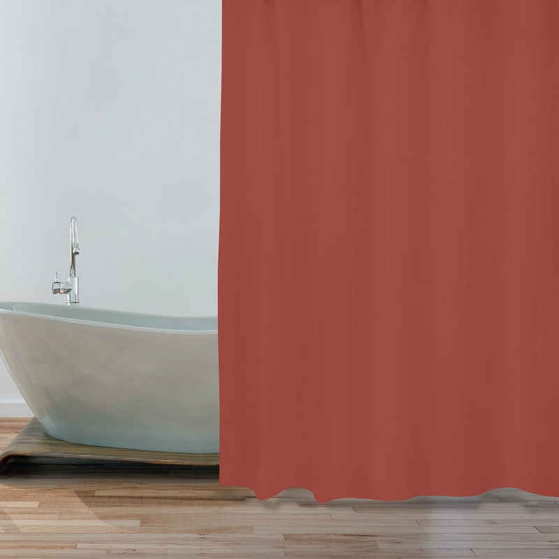MSV Duschvorhang PREMIUM Breite 180 cm, Anti-Schimmel Textil-Duschvorhang, Polyester, 180x200 cm, waschbar, Terracotta rot