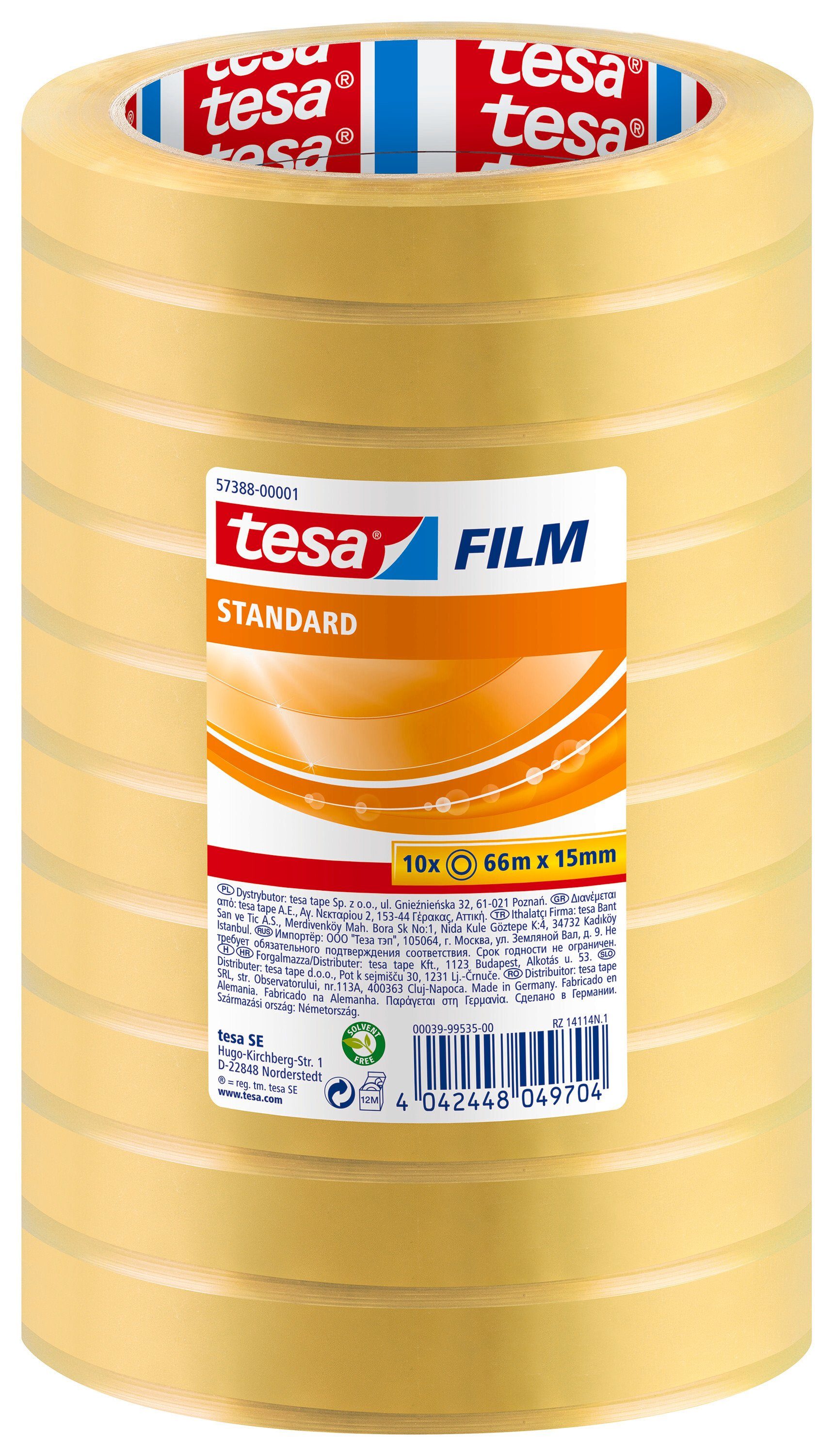 tesa Klebeband (Set, 1-St., 10 Rollen tesafilm® Standard, 66 m x 15 mm) transparent - je 66 m : 15 mm