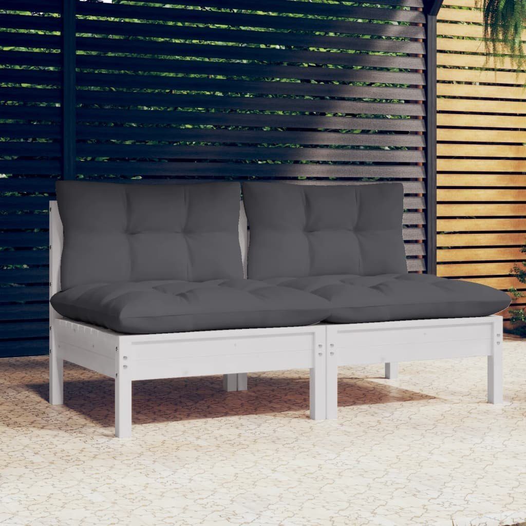 vidaXL Loungesofa 2-Sitzer-Gartensofa mit Anthrazit Kissen Massivholz Kiefer, 1 Teile Weiß