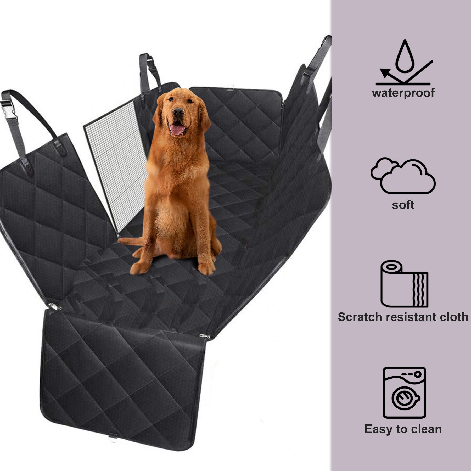 CALIYO Tierdecke Autoschondecke Hund Rücksitz mit Seitenschutz, Kratzfest Autodecke Hundematte Auto, Hunde Autositz 147x137cm – Bild 4 von 5