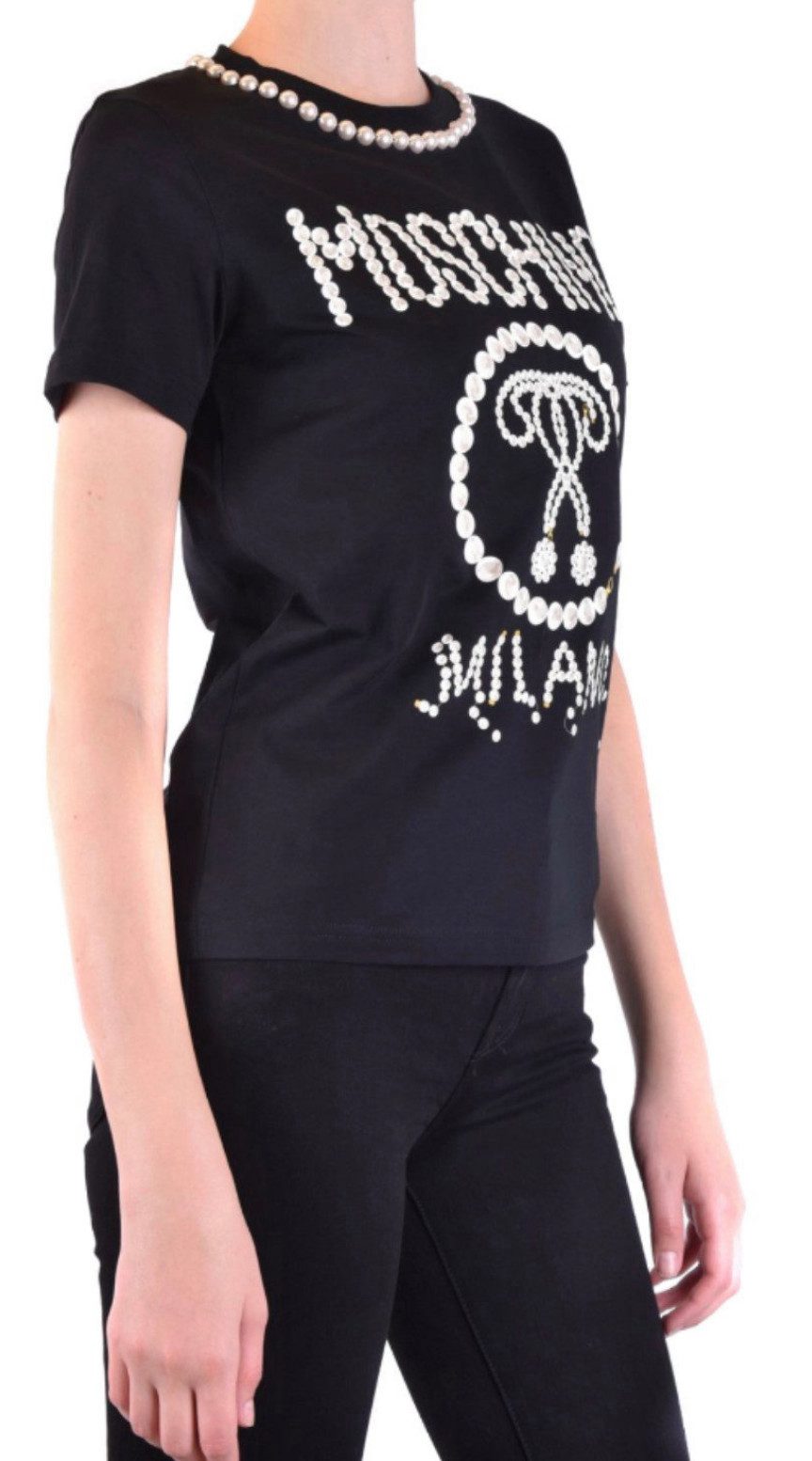 Moschino T-Shirt COUTURE Faux Perlen Top Luxus Shirt Perlenbesatz am Halsausschnitt