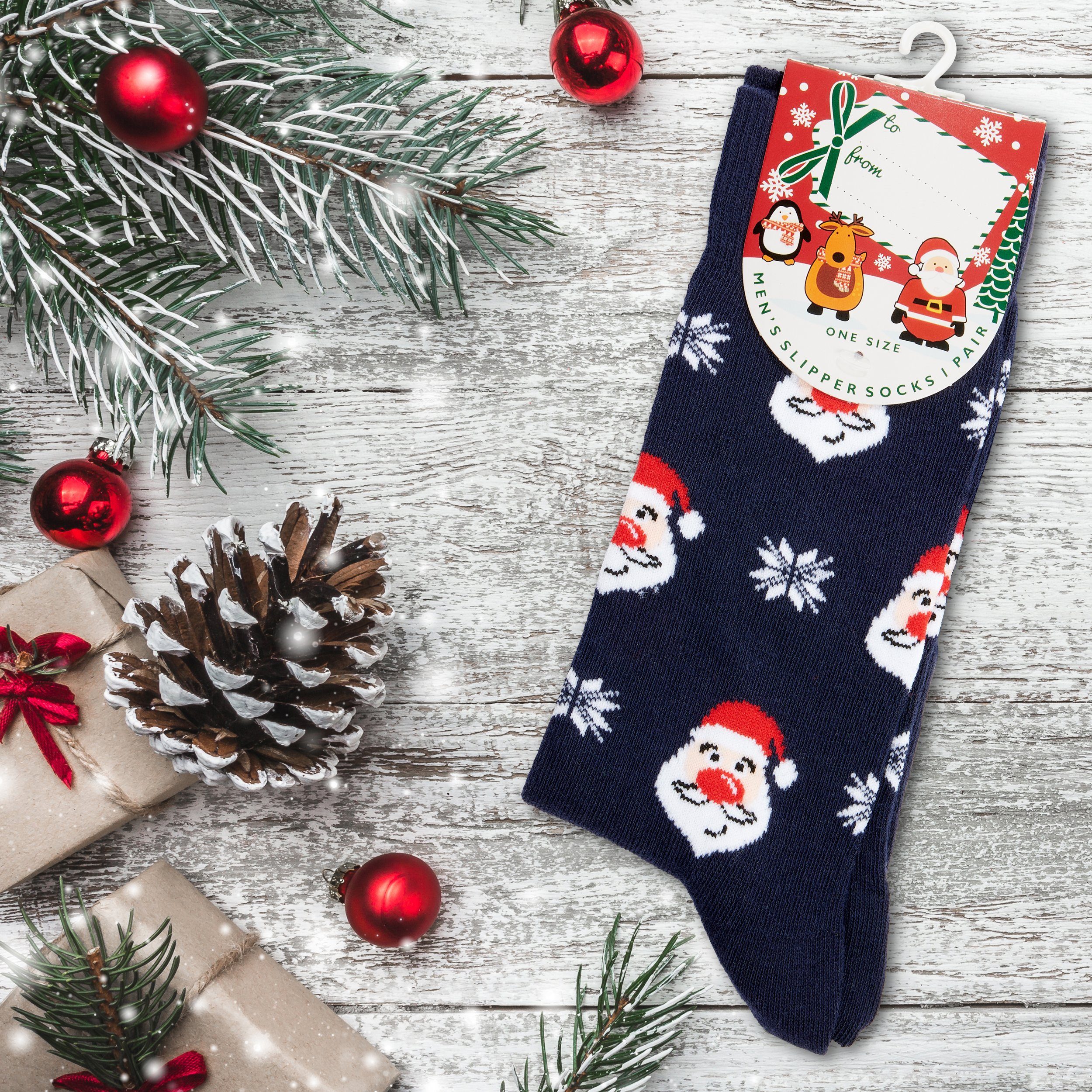 Buntes BRUBAKER Weihnachten) Size, Herren für Weihnachtszeit - Männer Socken Socks Weihnachtsmänner Weihnachtssocken die 1-Paar, - Baumwolle (One Weihnachtsmotiv Kuschelsocken Crew Geschenk