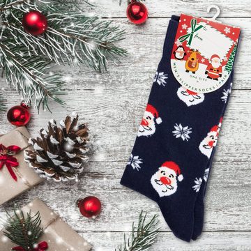 BRUBAKER Socken Herren Weihnachtssocken - Buntes Weihnachtsmotiv Weihnachtsmänner (One Size, 1-Paar, Männer Crew Socks - Geschenk Weihnachten) Kuschelsocken für die Weihnachtszeit Baumwolle
