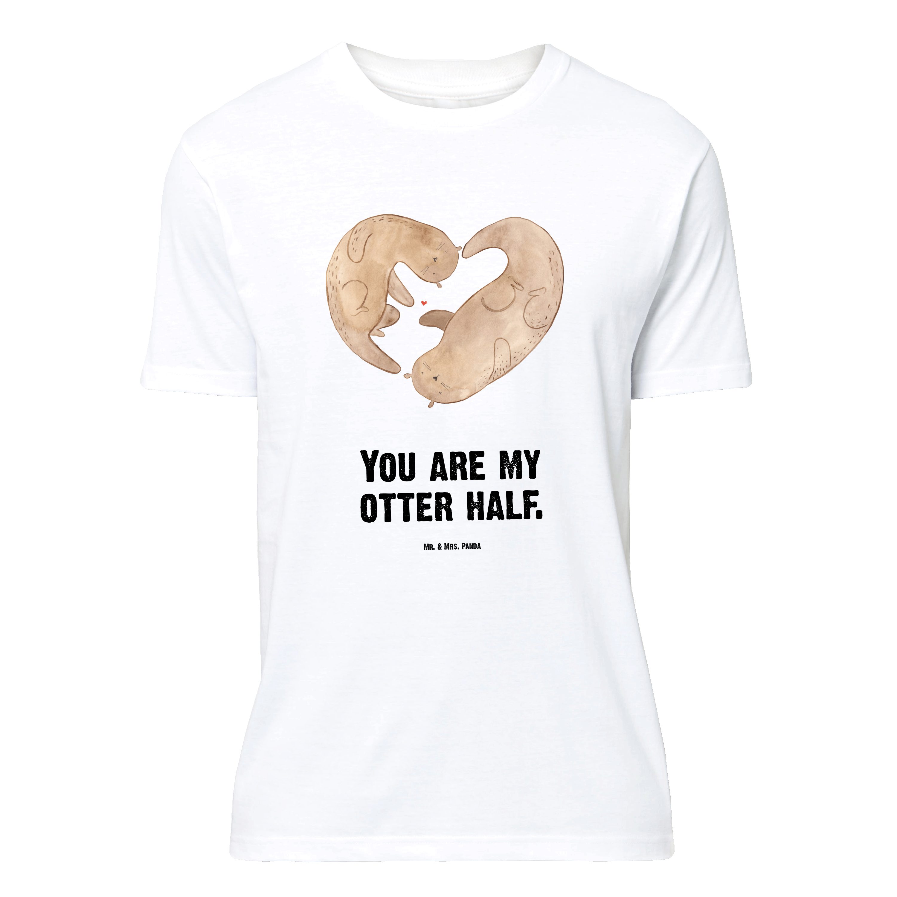 T-Shirt Panda Geschenk, Seeotter, & Liebes Geburstag, Otter (1-tlg) - Mrs. Fischotter, Mr. - Weiß Herz