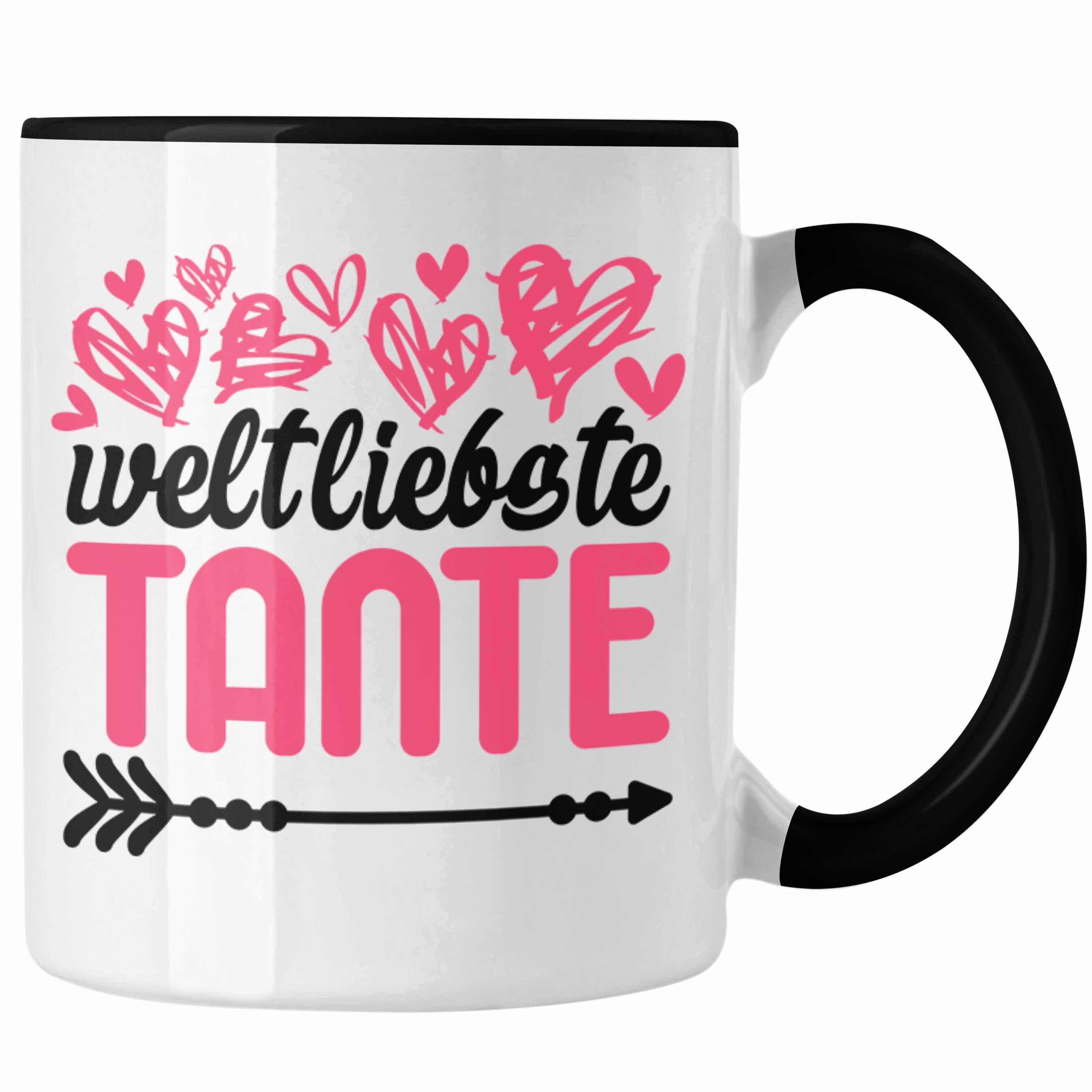 Trendation Tasse Trendation - Beste Tante der Welt Geschenk Tasse mit Spruch Kaffeetasse für Weltliebste Tante Schwarz