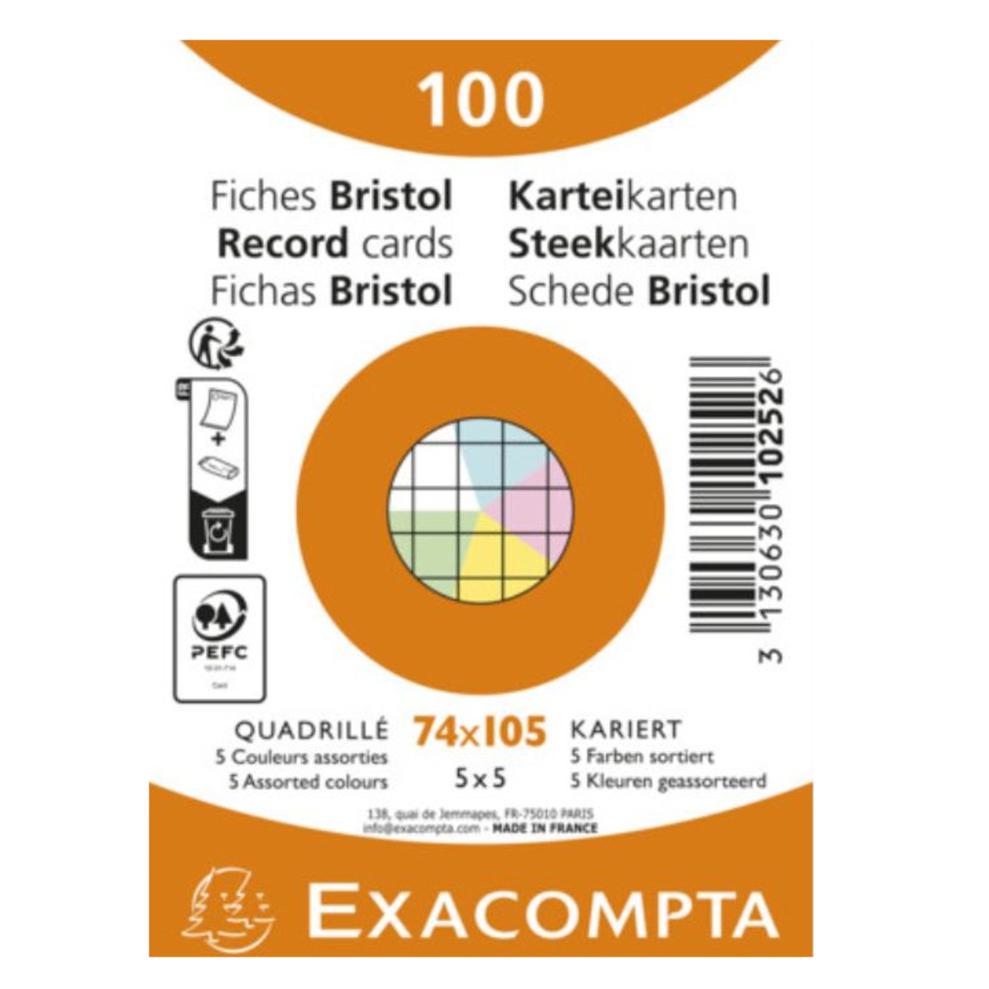 EXACOMPTA Karteikarten Karteikarte 10252E A7 kariert sortiert 100 Stück (40 Stück)